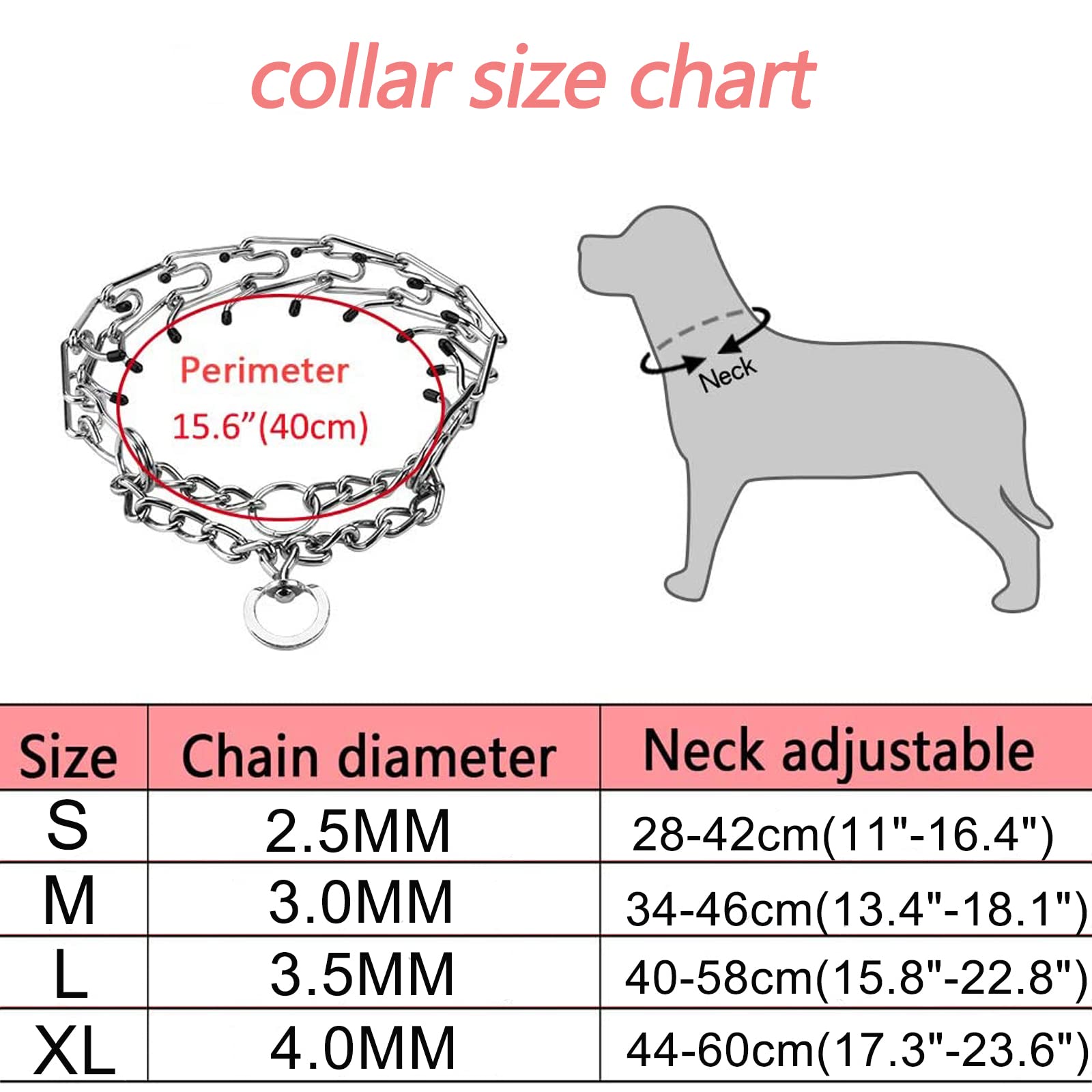 Monlida Dog Prong Collar, Adjustable Choke Collar for Dogs, High-Strength Metal Collar with Comfort Rubber Tips, for Large Breed