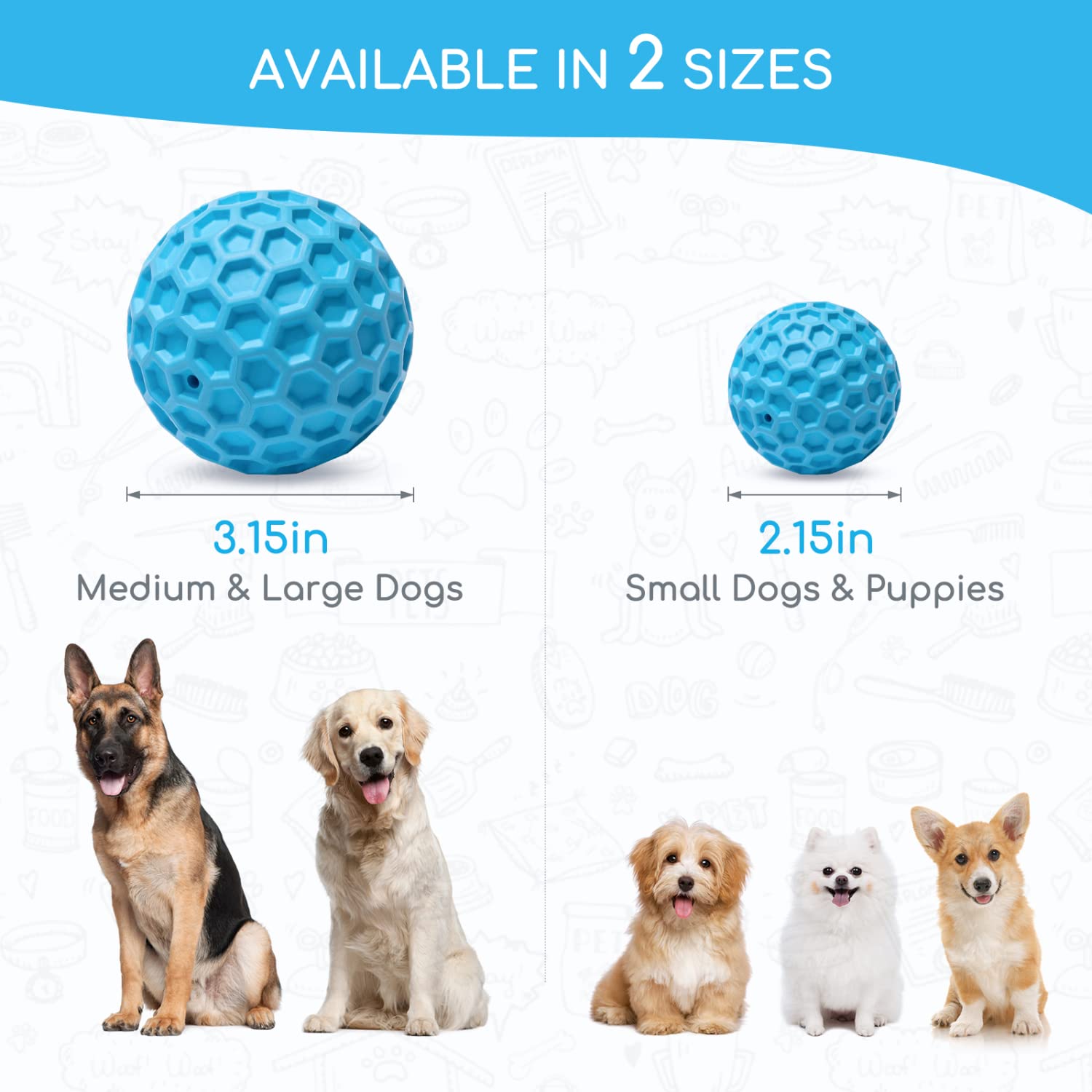 Nobleza Squeaky Dog Ball, Durable Bouncy Floatable Dog Balls For Chewing And Teeth Cleaning, Interactive Natural Rubber Lightweight Dog Toy Ball For Small And Medium Dogs, 3.15 In, Blue