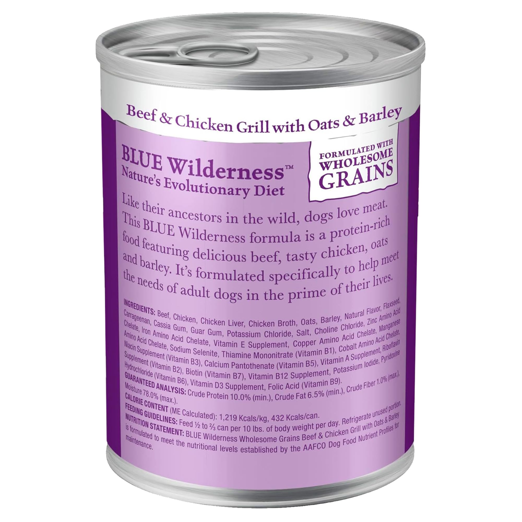 Blue Buffalo Wilderness Adult Wet Dog Food with Wholesome Grains, Made with Natural Ingredients, Beef & Chicken Grill, 12.5-oz.