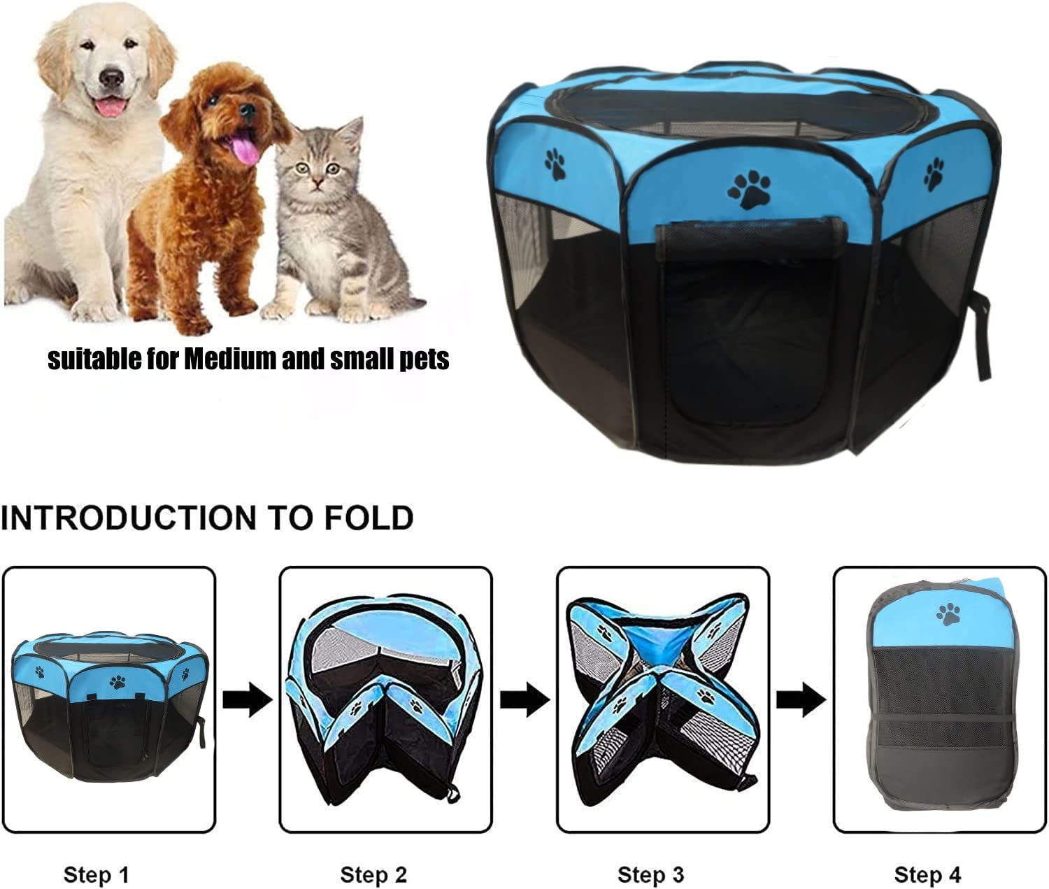 Gommle Portable Pet Playpen For Small Cat Dog Puppy Rabbit,Cat Kitten Playpen Indoor Outdoor With Carrying Case,Waterproof Botto