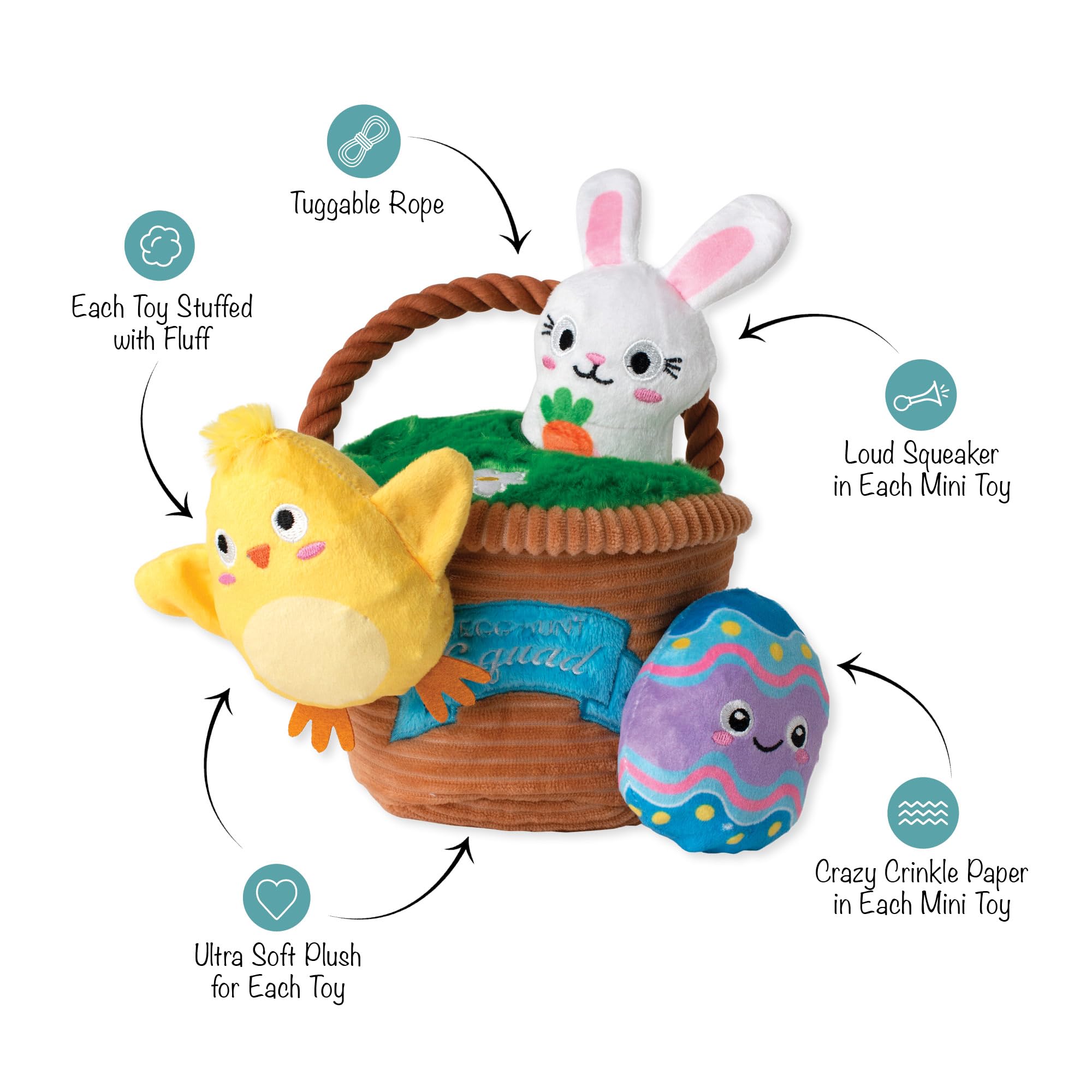 Fringe Studio Plush Dog Toy, Hide & Seek Burrow 4 Pieces Set, Egg Hunt Squad, Petshop Collection (289253)