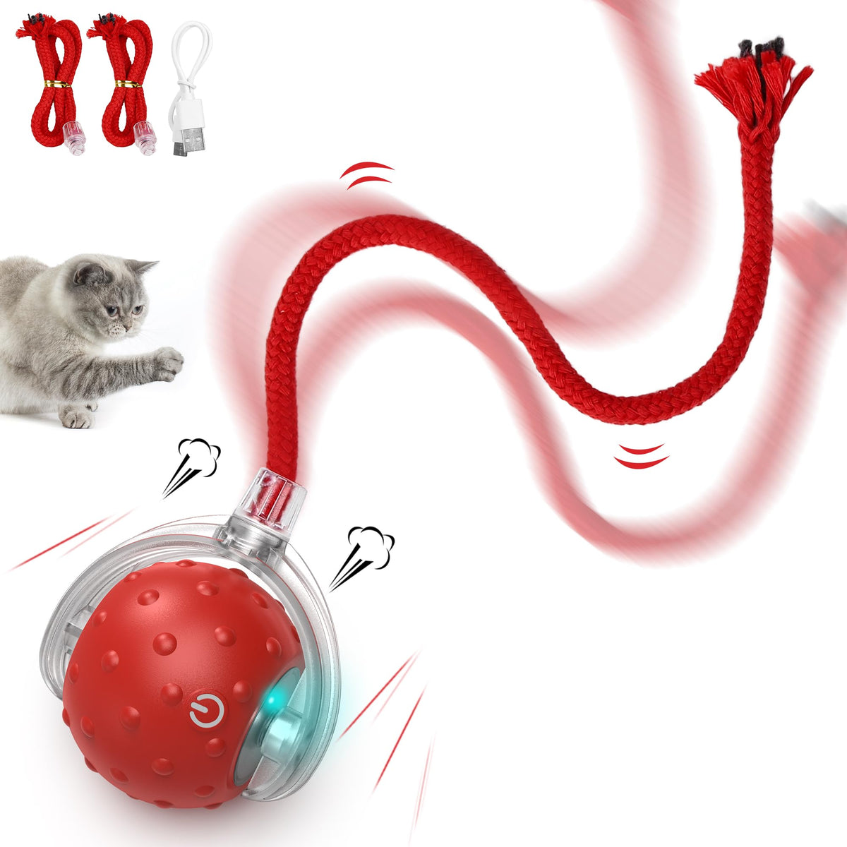 Iokheira Interactive Cat Toys Ball, Motion Activate Electric Cat Toy, Automatic Pet Exercise Toys, Simulate Bird Calls, Usb Rech