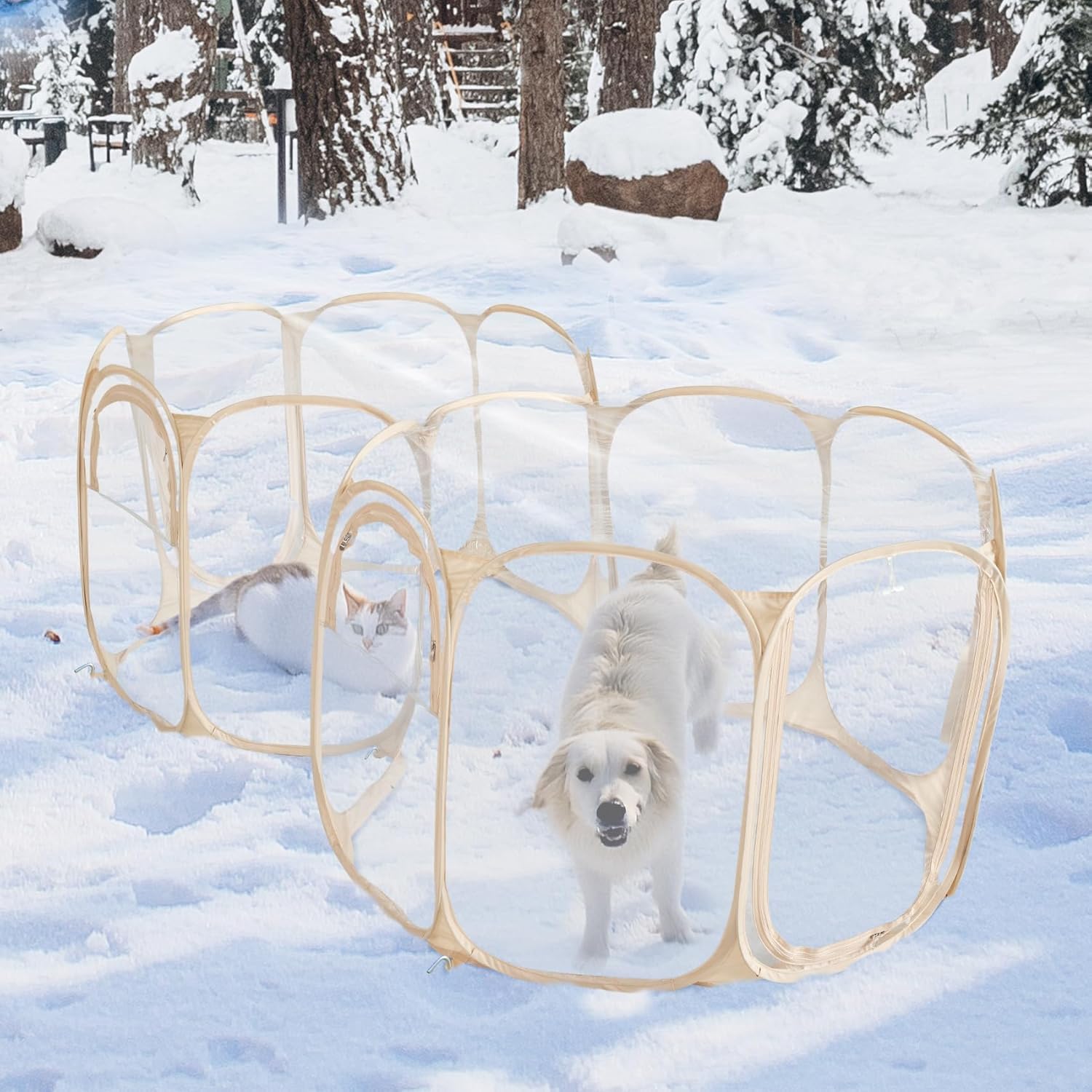 Cold Resistant Cat Playpen Pvc Dog Playpen - 90''Portable & Foldable Indoor Outdoor Puppy Playpen - Insulated 2-Room Dog Tentcra