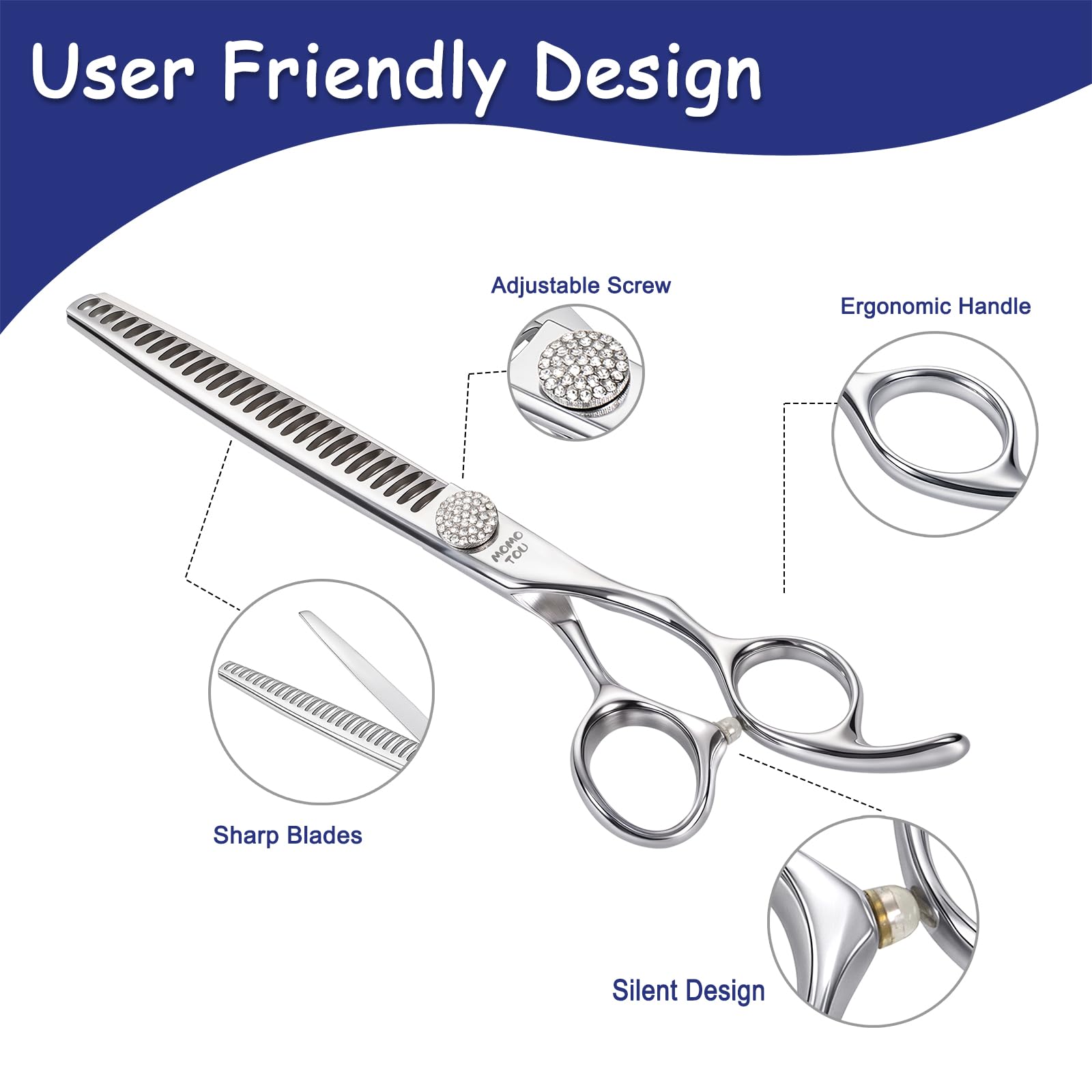 Momotou Professional Chunker Dog Grooming Scissors With Simulation Diamond 440C Stainless Steel Polished Pet Cat Trimming Textur