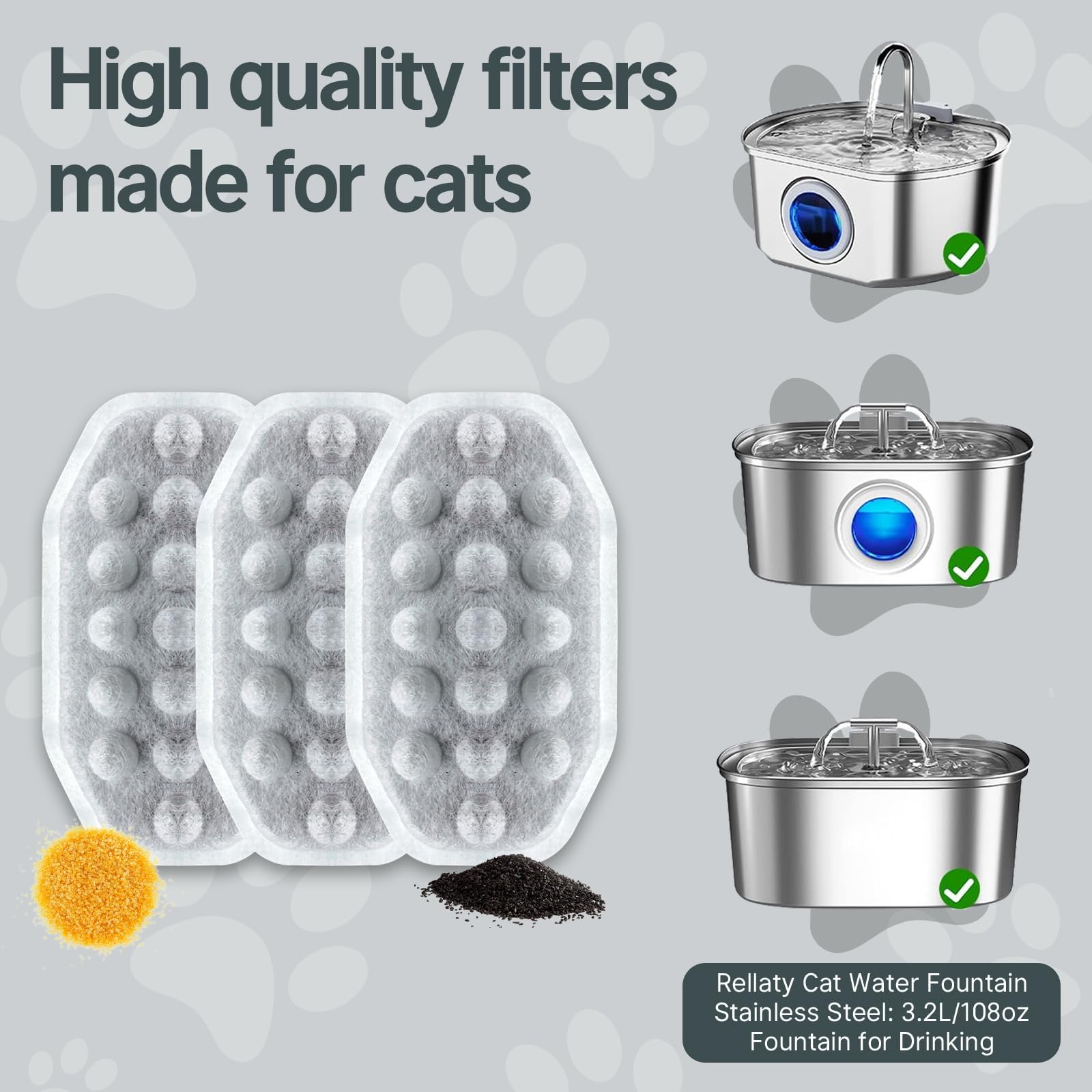 24 Pcs Cat Water Fountain Filters,12 Pack Cat Water Fountain Replacement Filters & 12 Pack Pre-Filter Sponges,Fountain Filter Re