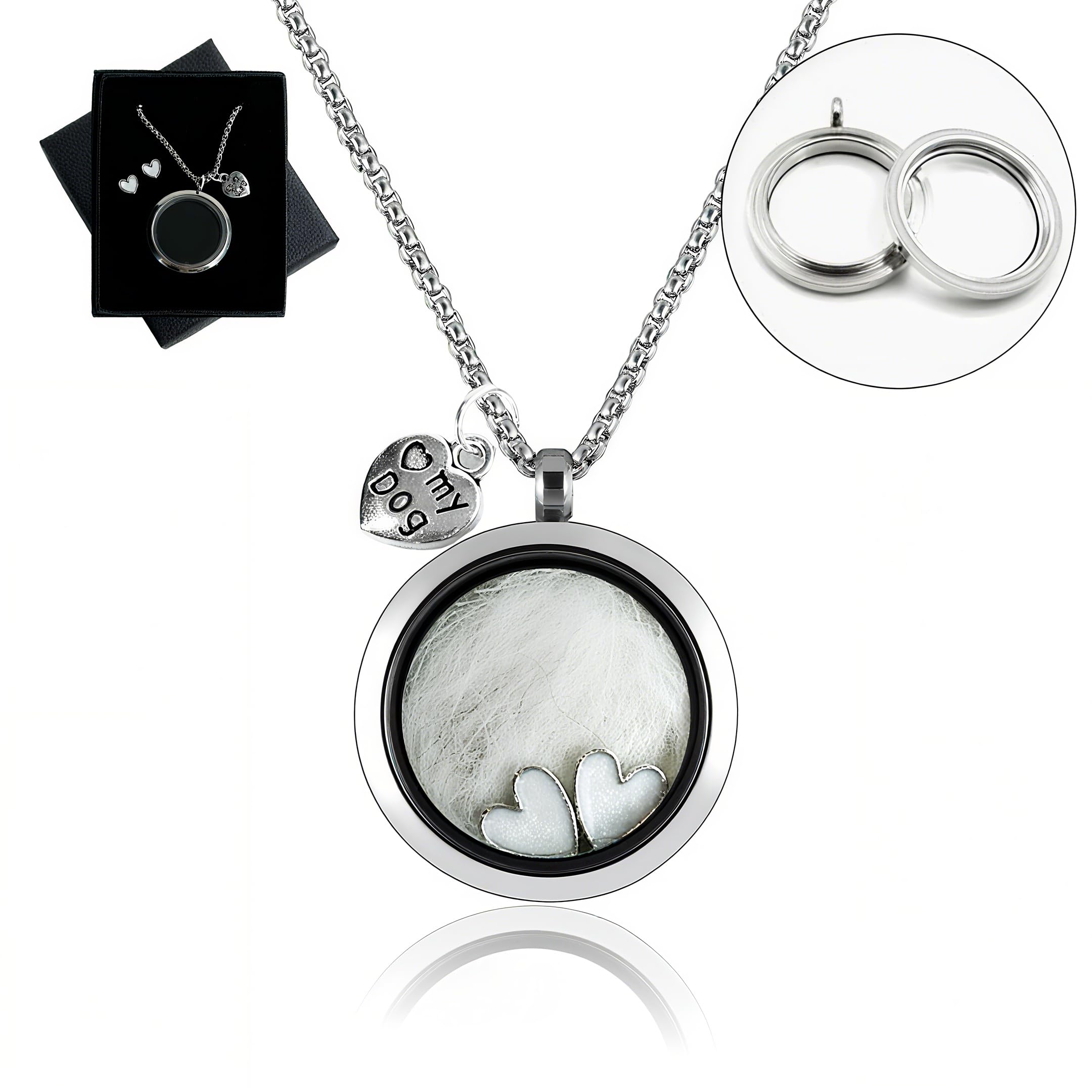 Pet Fur Memorial Necklace, Dog Ashes Keepsake Necklace, Transparent Glass Circle Small Pet Urn Pendant Necklace, Memorial Jewelr