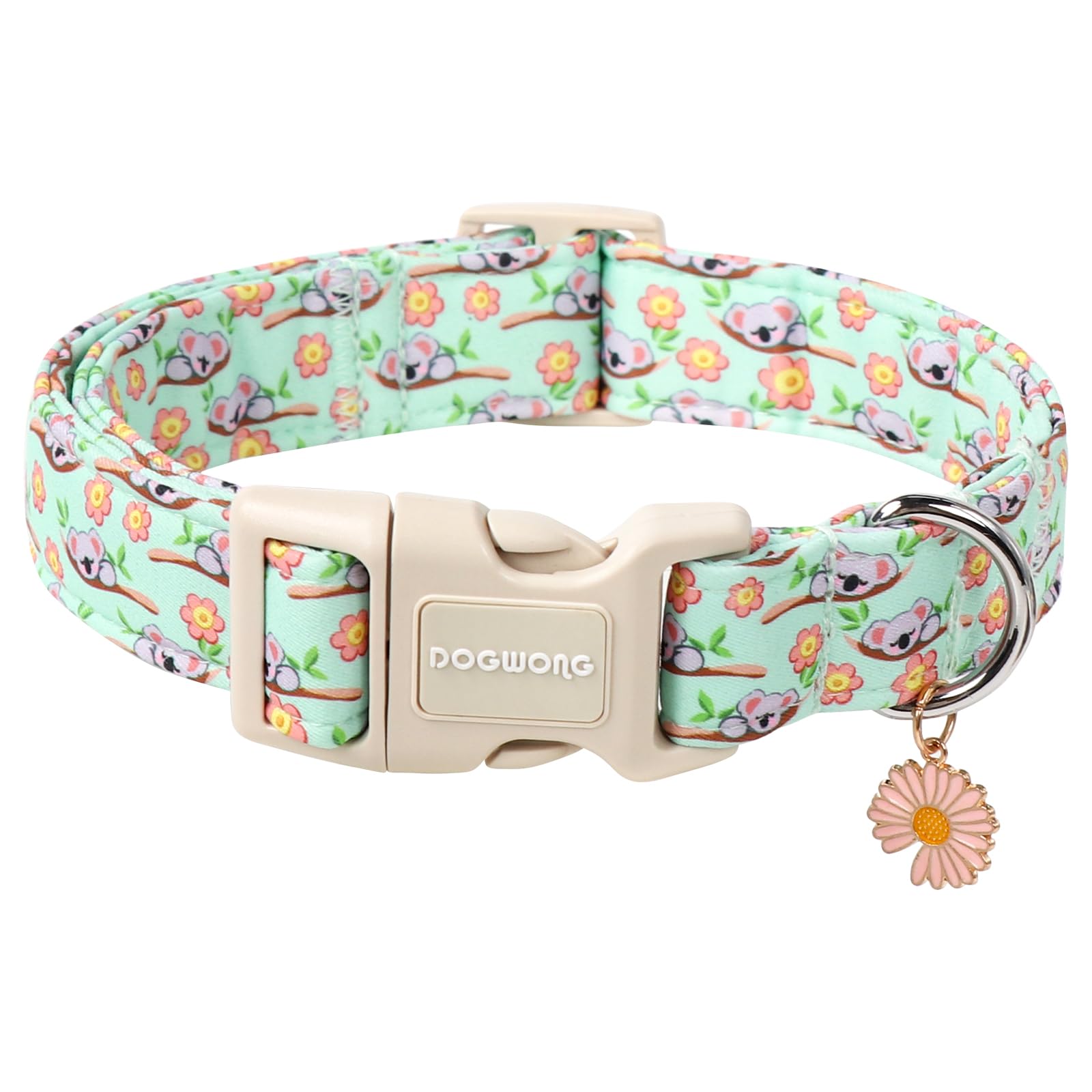 Dogwong Summer Koala Dog Collar, Green Pink Flower Dog Collars, Adjustable Cute Pet Collars Boy Girl Design Dog Collar For Small