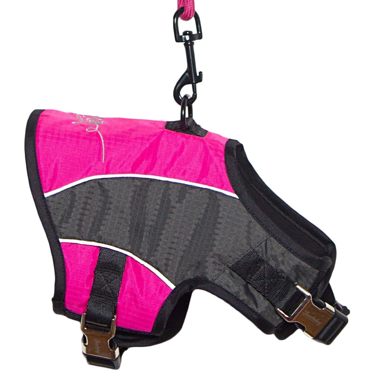 TOUCHDOG Reflective-Max 2-in-1 Premium Performance Adjustable Pet Dog Harness and Leash Combination, X-Small, Pink, Charcoal G