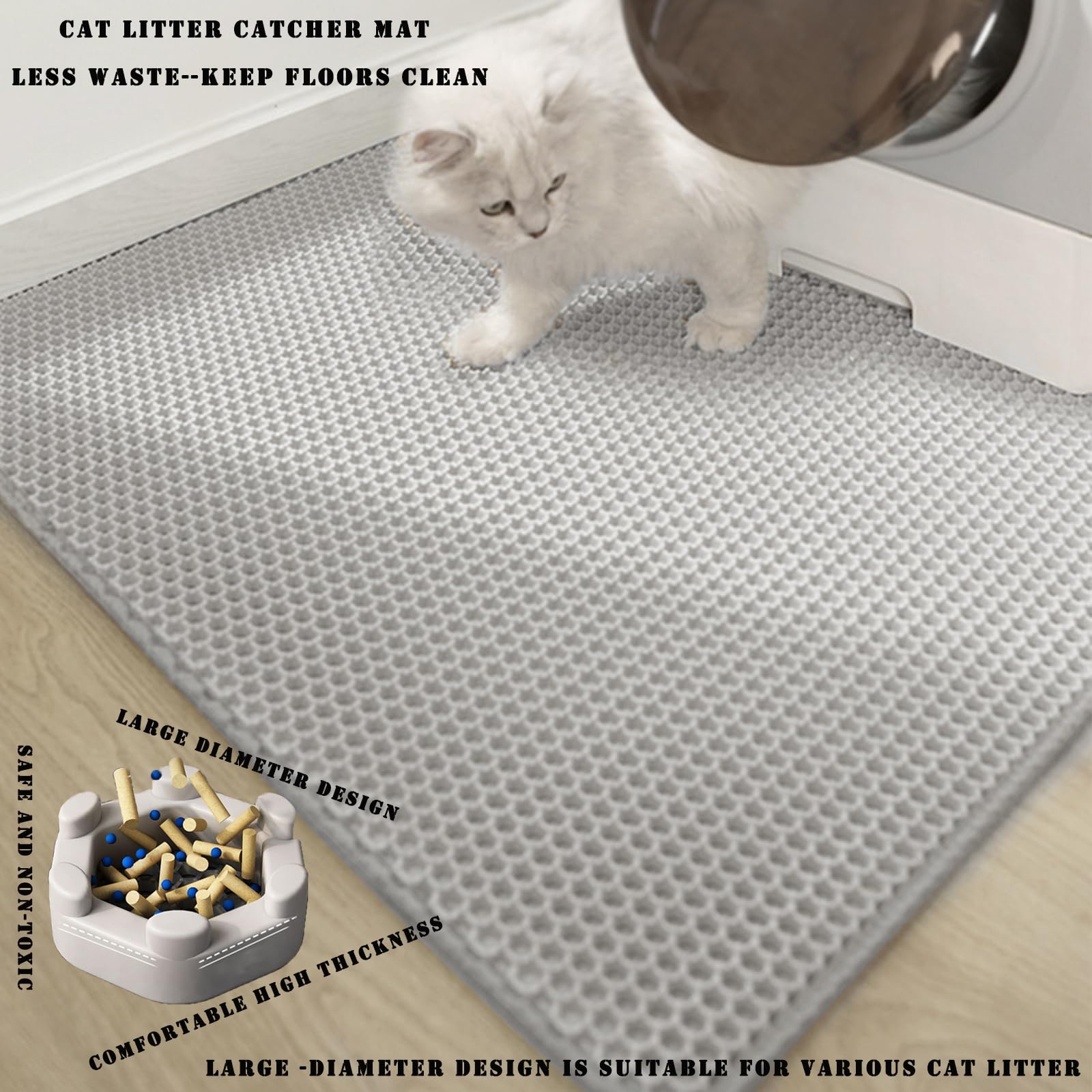 Hcy&Wld Cat Litter Mat, 45X26 Inch Extra Large&Long Double Layer Cat Litter Box Mat, Eva Non-Slip, Waterproof Urine Proof Litter