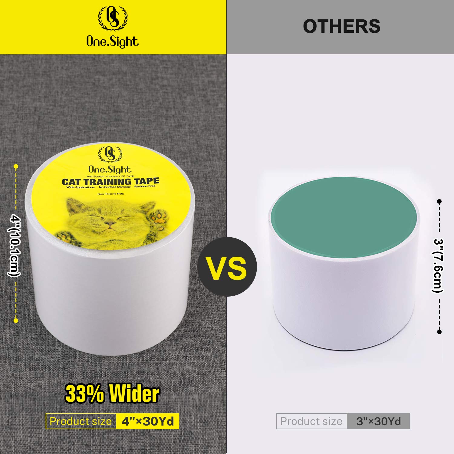 One Sight Cat Scratch Furniture Protector, 4 Inches X 30 Yards, Couch Protector For Cats, Cat Scratch Deterrent For Furniture, Double Sided Tape Anti Cat Scratch Protector Cat Training Tape For Sofa