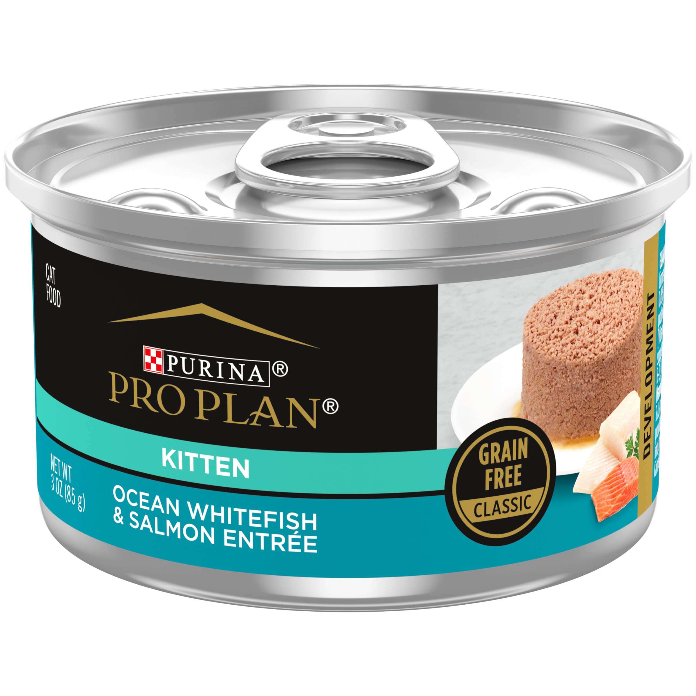Purina Pro Plan Grain Free Wet Kitten Food Pate, Ocean Whitefish & Salmon Formula - (Pack of 24) 3 oz. Pull-Top Cans