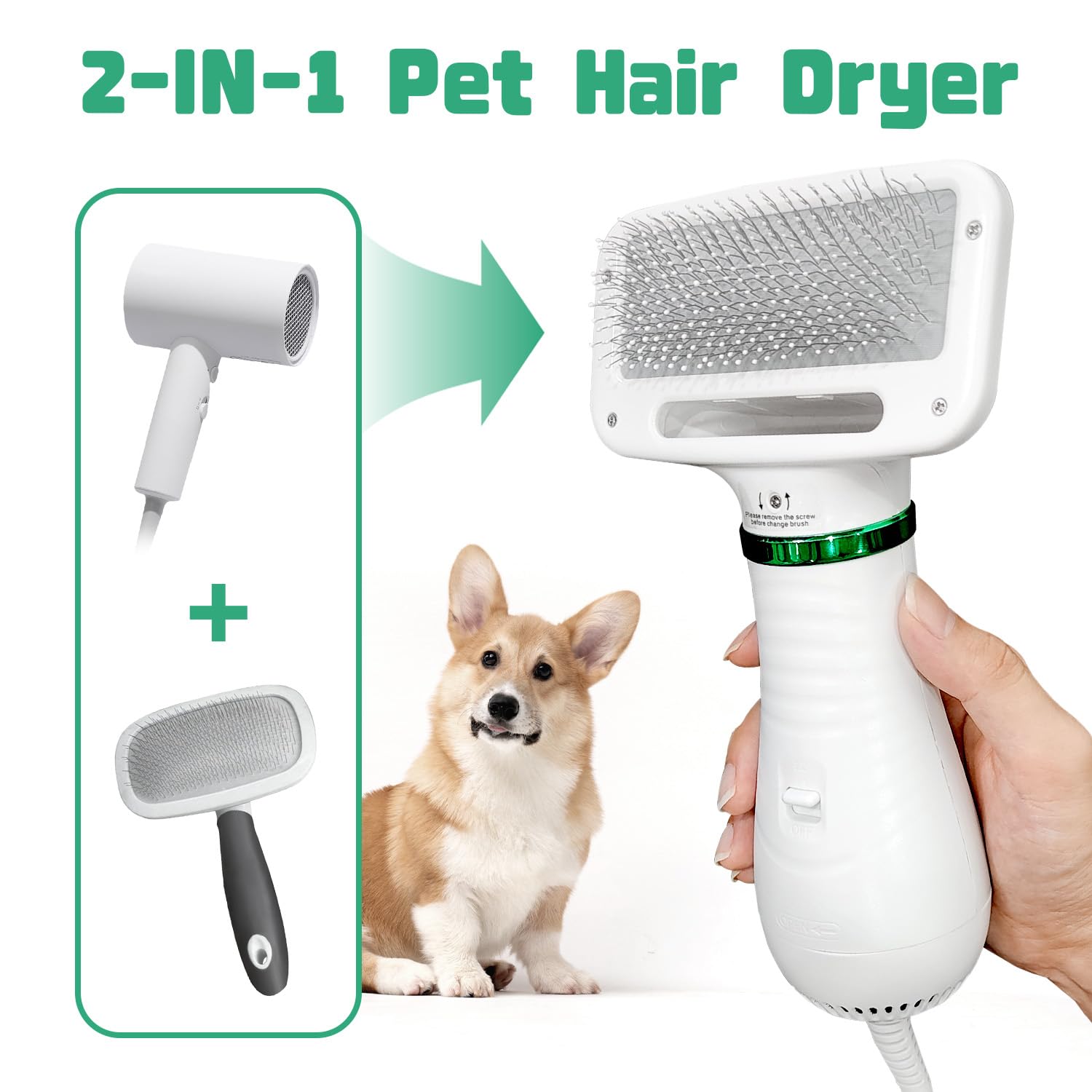 Livekey Pet Hair Dryer, 2 In 1 Pet Grooming Hair Dryer With Slicker Brush, Home Dog Hair Dryer With Adjustable 2 Temperatures Settings, For Small And Medium Dogs And Cats