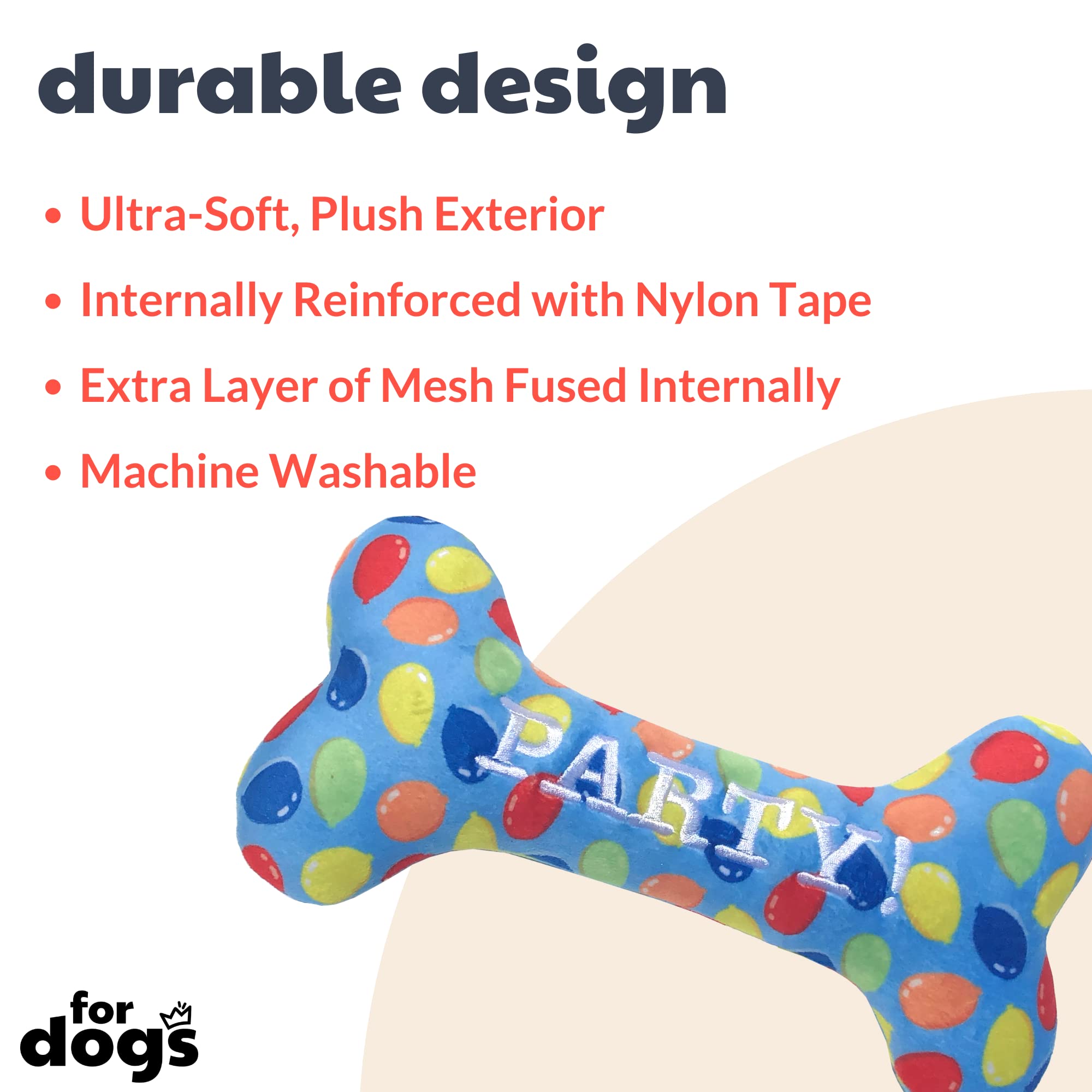 Huxley & Kent Party Time Blue Bone Birthday Power Plush Dog Toy With Squeaker (Large) | Funny And Cute H&K Squeaky Toy For Dogs