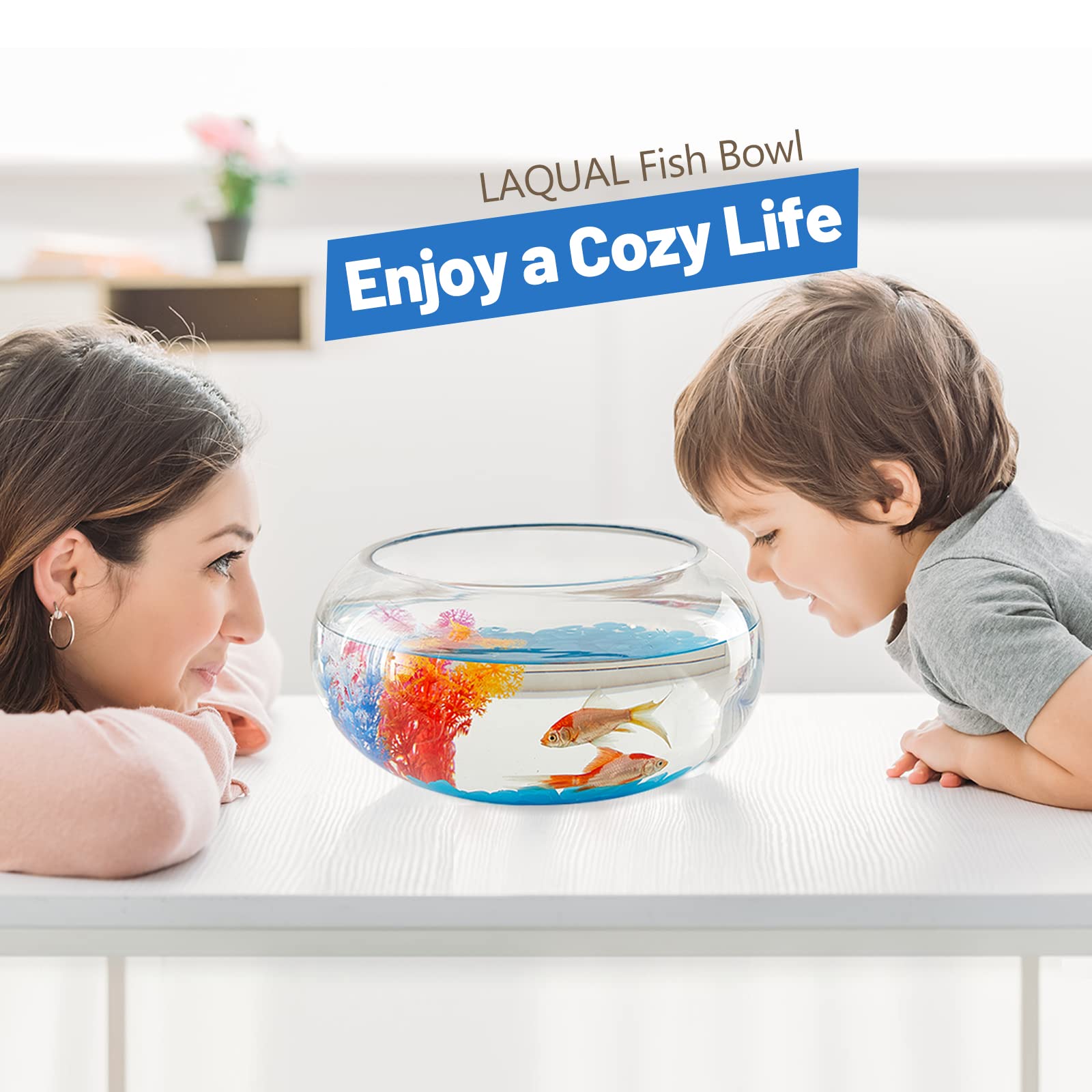 2 Gallon Glass Fish Bowl With Decor, Include Fluorescent Stones & Colorful Plastic Trees, High White Glass For Clear View, Small