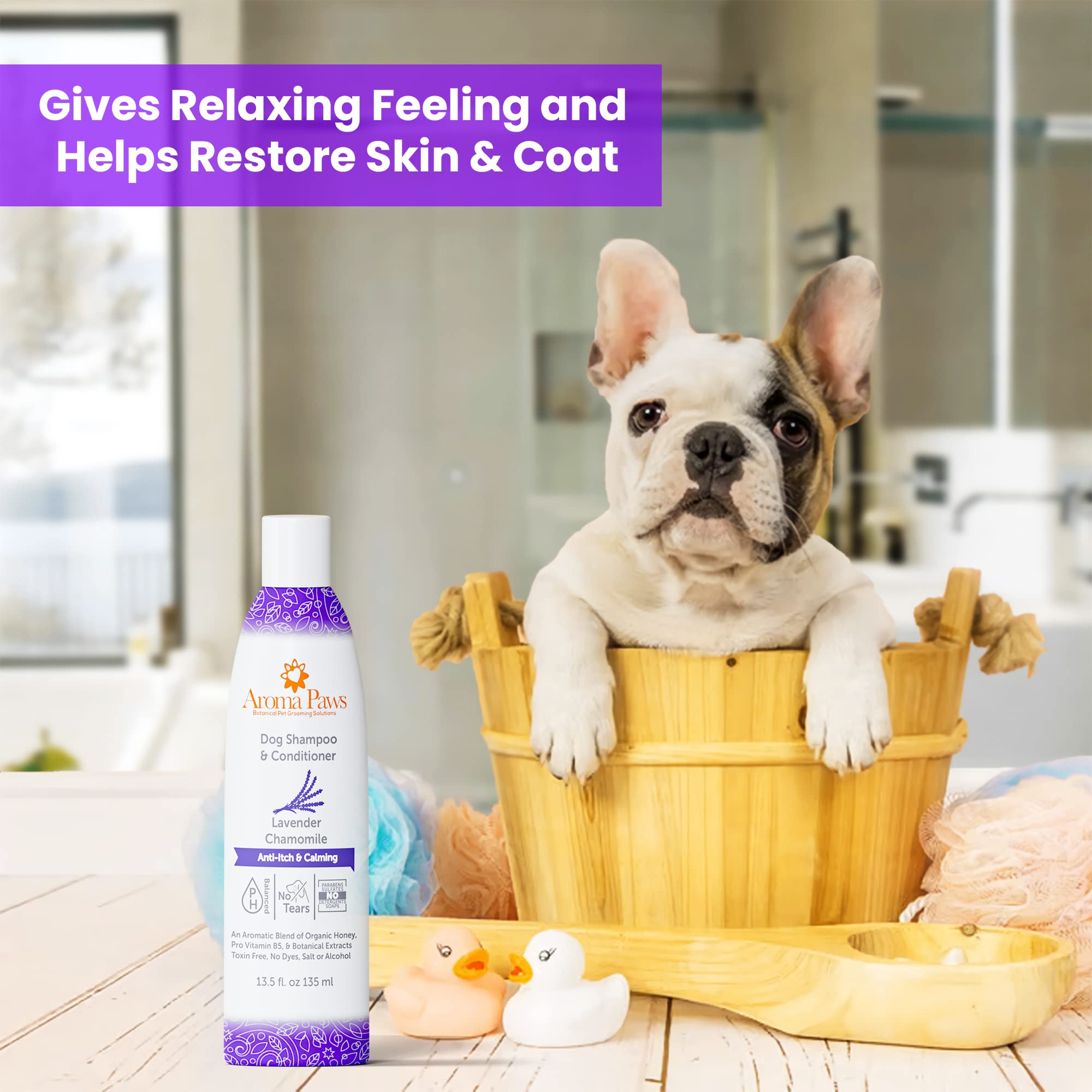 Aroma Paws Dog Shampoo And Conditioner - Aromatic Tearless Shampoo For Cleansing, Grooming, And Conditioning - Moisturizing Shampoo For Dogs And Puppies - Lavender Chamomile 13.5 Oz