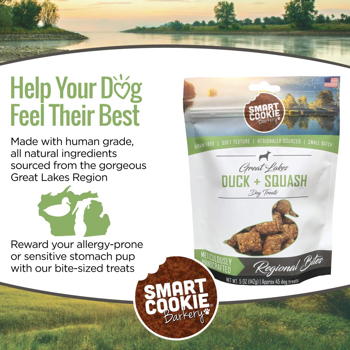 Smart Cookie All Natural Soft Dog Treats - Duck & Squash - Training Treats for Dogs with Allergies or Sensitive Stomachs - Grain