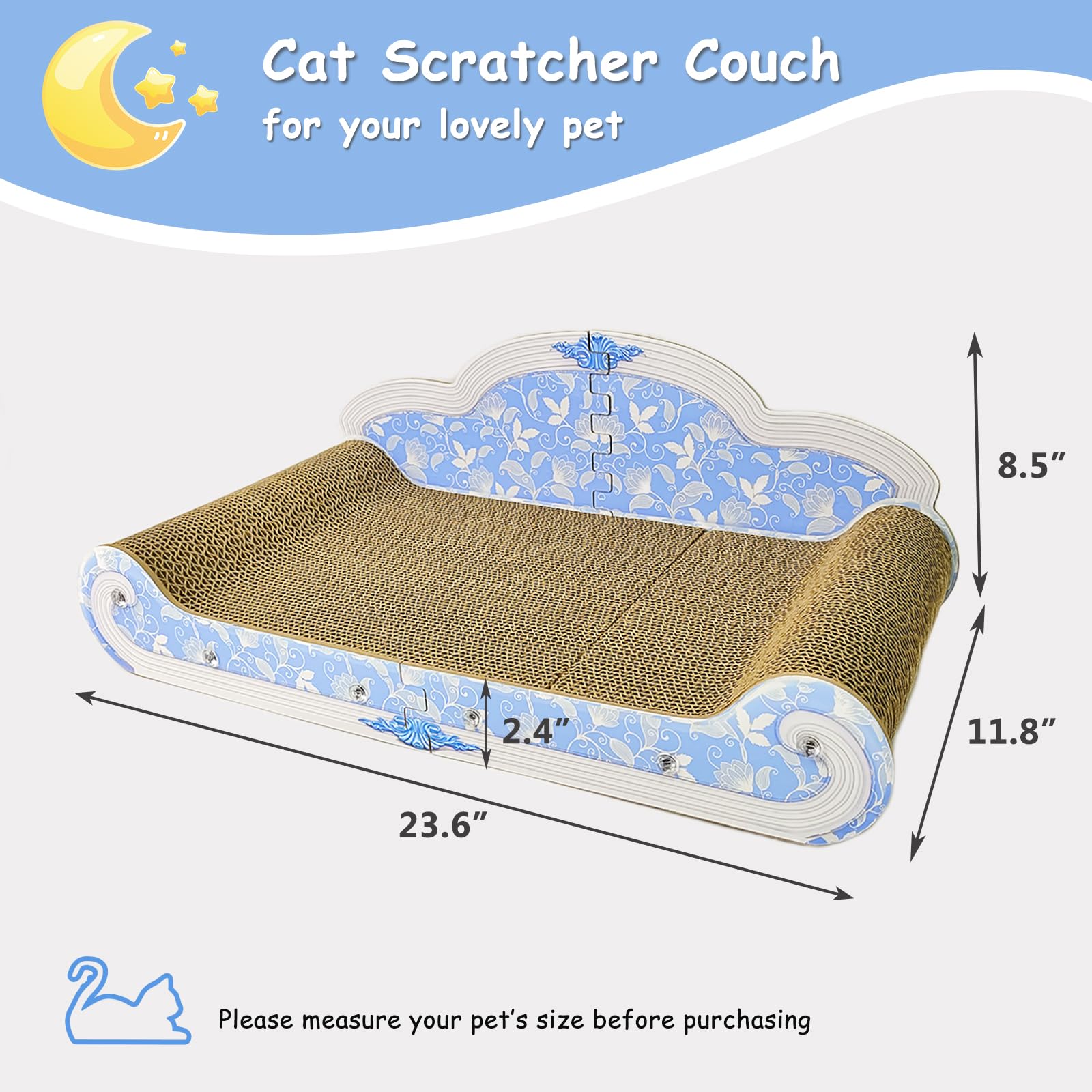 INRLKIT Luxury Cardboard Cat Scratcher Sofa Bed, Couch Shaped Cat Scratching Board, Cat Scratch Lounge with Catnip, Cat Scratche