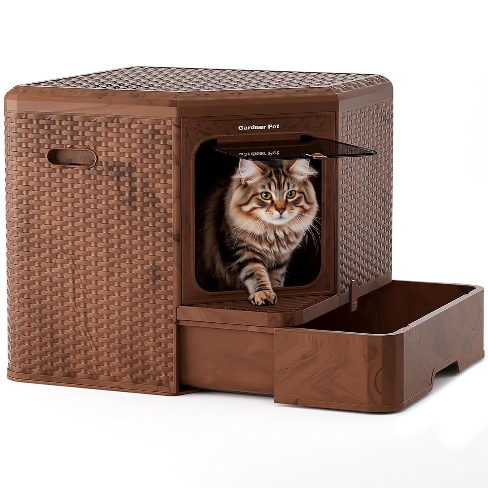 Gradner Pet Cat Litter Tray, Odour-Resistant Enclosed Cat Litter Box, Covered Litter Tray for S/M/L Cats, with Removable Bottom 