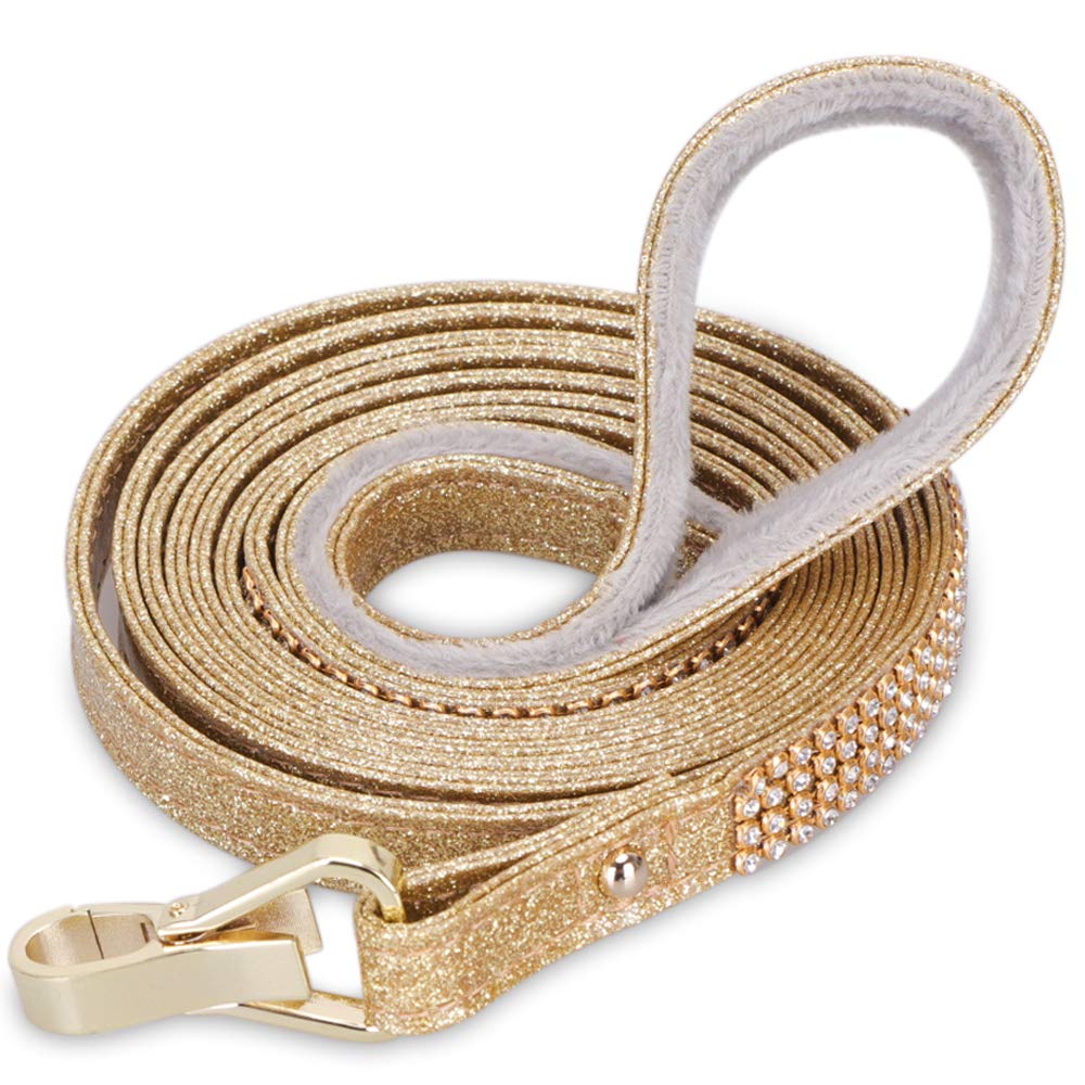 Petshome Dog Leash, Pet Leash, [Bling Rhinestones] Premium Pu Leather Durable And Soft 5 Ft Leash For Control Safety Training, Walking Lead For Small To Medium Dogs Gold