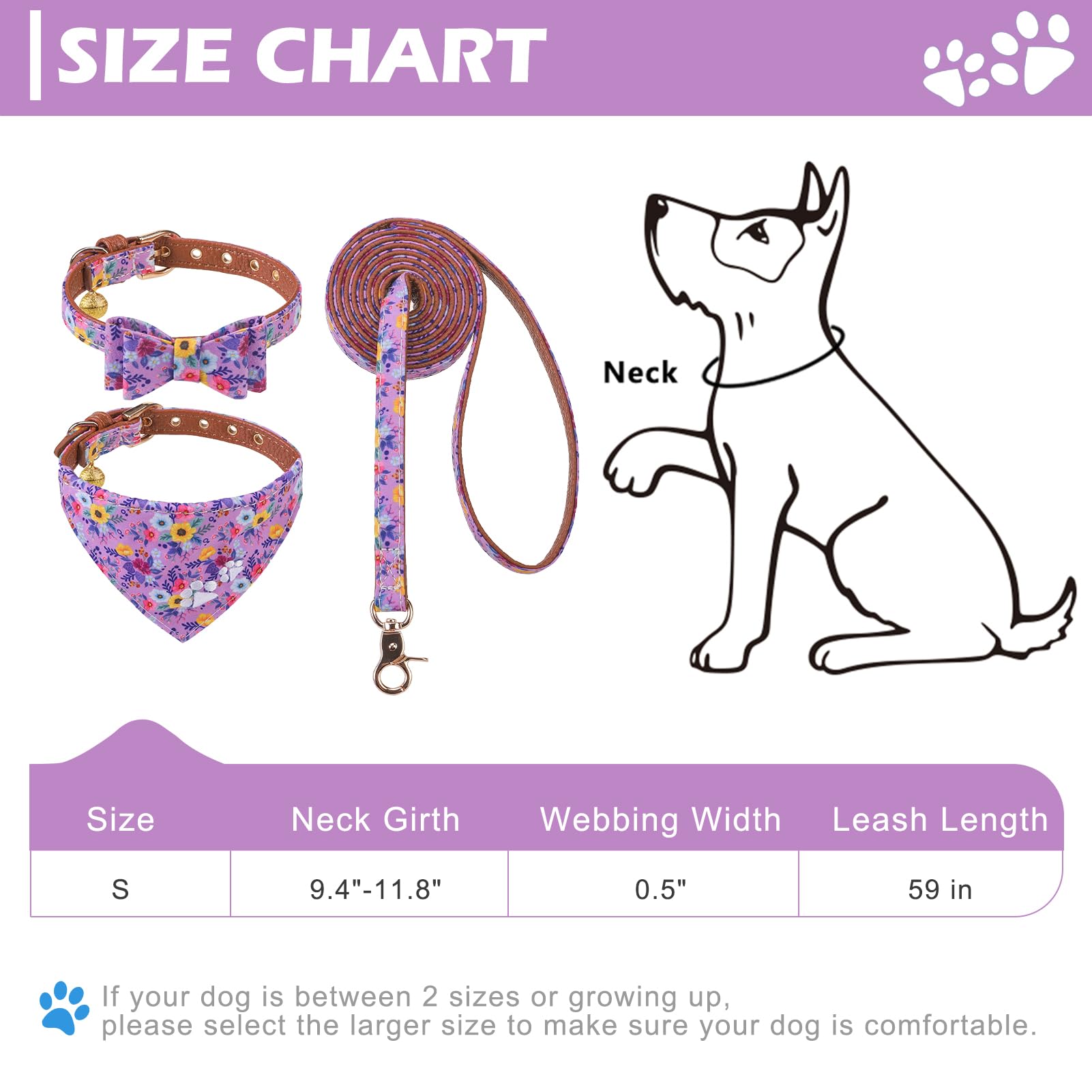 Expawlorer Puppy Collar And Leash Set - Embroidery Floral Dog Collar And Dog Leash Set, Cute Flower Bow Tie And Bandana Dog Coll
