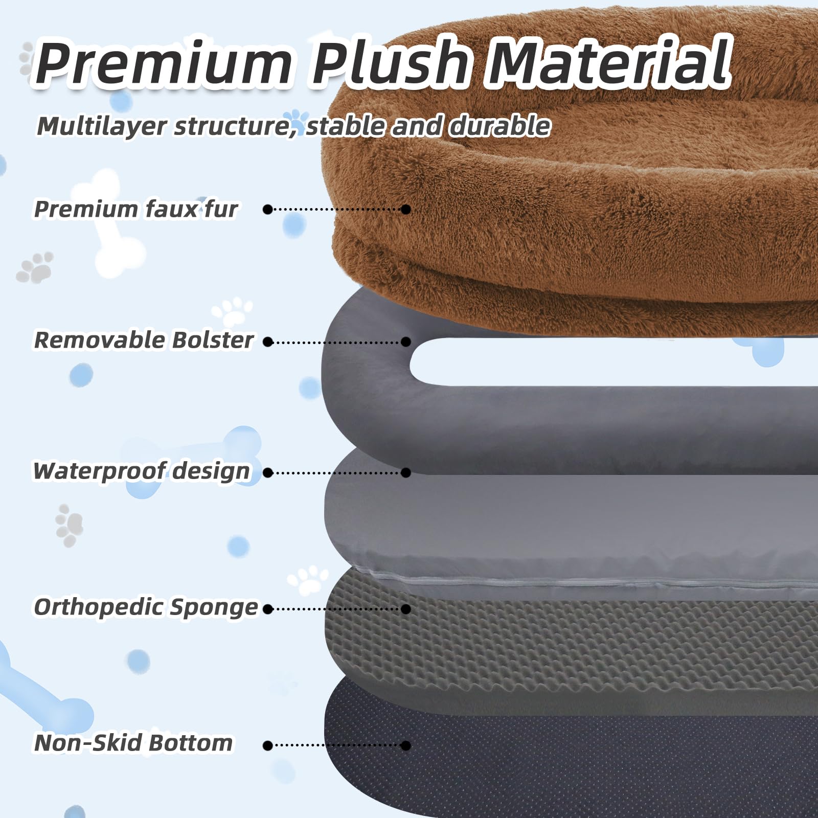 Human Dog Bed, Brown, 71''X45''X12'' Size Fits You And Pets, Washable Faux Fur Dog Bed For People Doze Off, Napping Orthopedic D