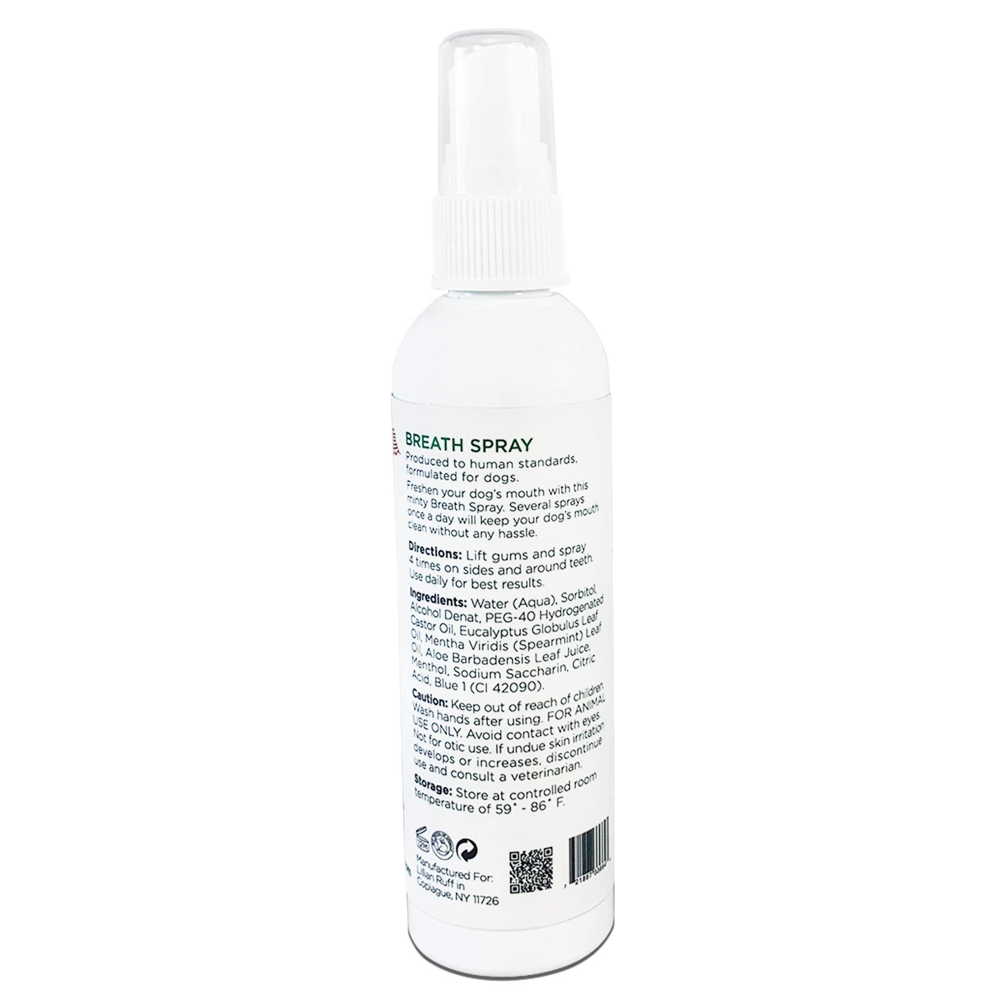 Lillian Ruff Dog Breath Freshener Dental Care Spray - Dog Oral Health Teeth Cleaning Formula Targets Bad Dog Breath, Plaque & Ta