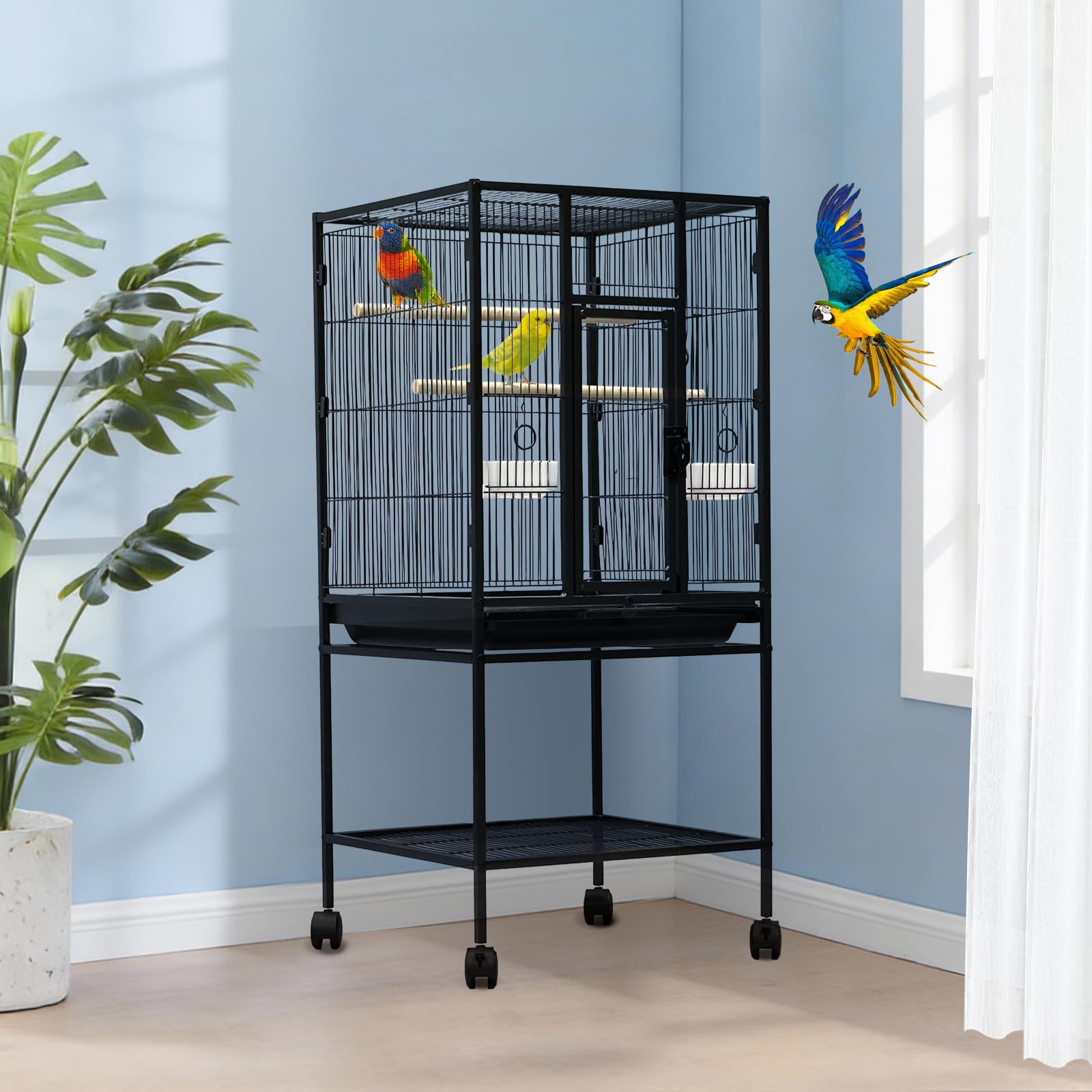 Garvee Large Bird Cage, 40.5 H Big Bird Cage with Stand for Parakeets Parrots Conures Lovebird Cockatiel Black