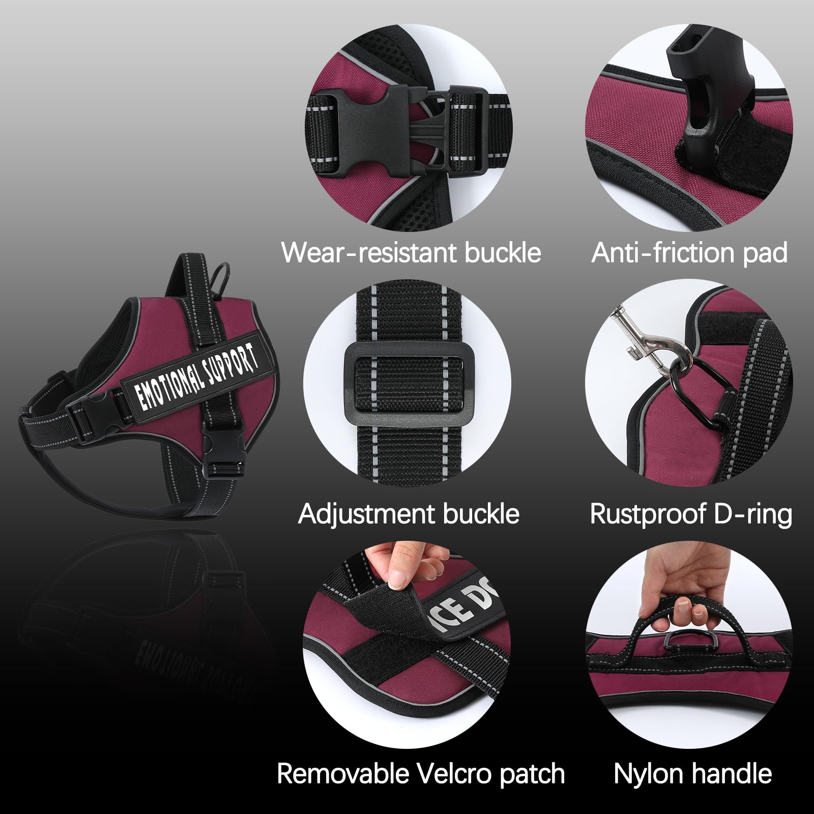 Voopet Emotional Support Dog Harness, Professional Service Dog Vest Harness For Small Medium Large Dogs, Reflective Breathable A