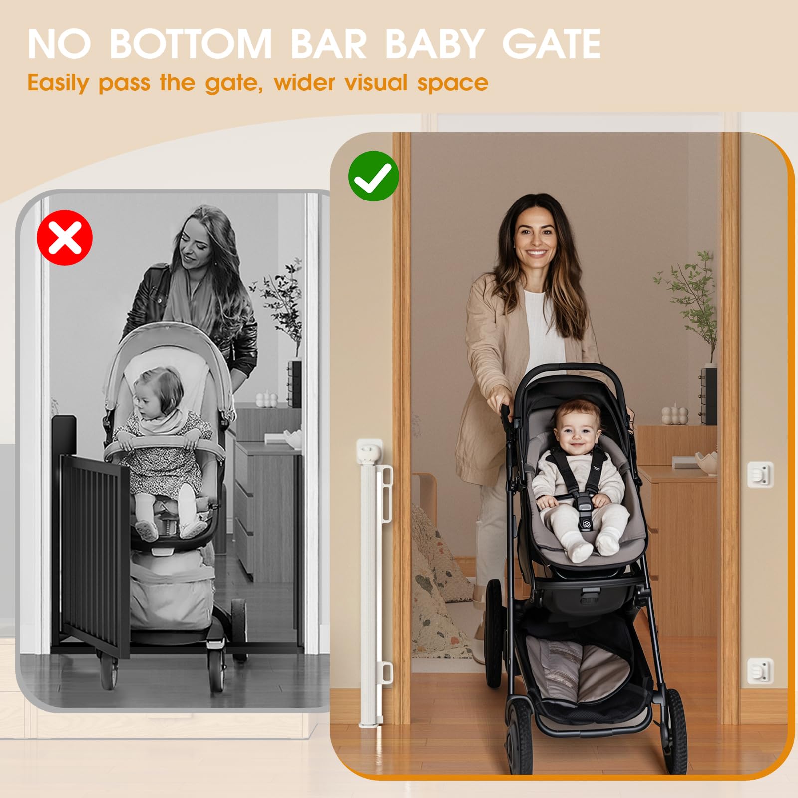 HOMEAL Retractable Baby Gate, Large Opening Retractable Mesh Gates for Baby and Pet, Extra Wide Indoor Outdoor Baby Gate for Sta