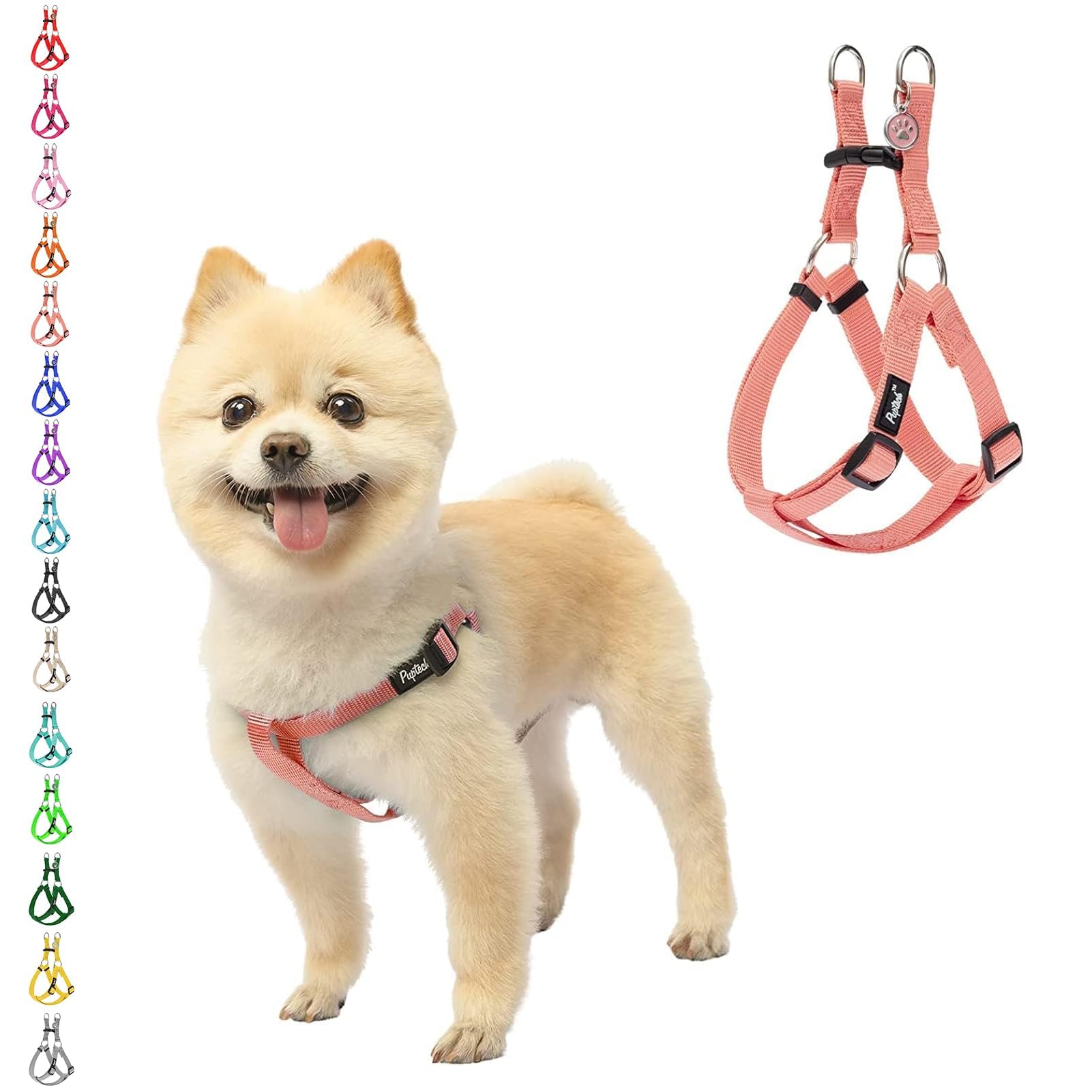Pupteck No Pull Dog Harness Soft Adjustable Basic Nylon Step In Puppy Vest Outdoor Walking With Id Tag Lightcoral