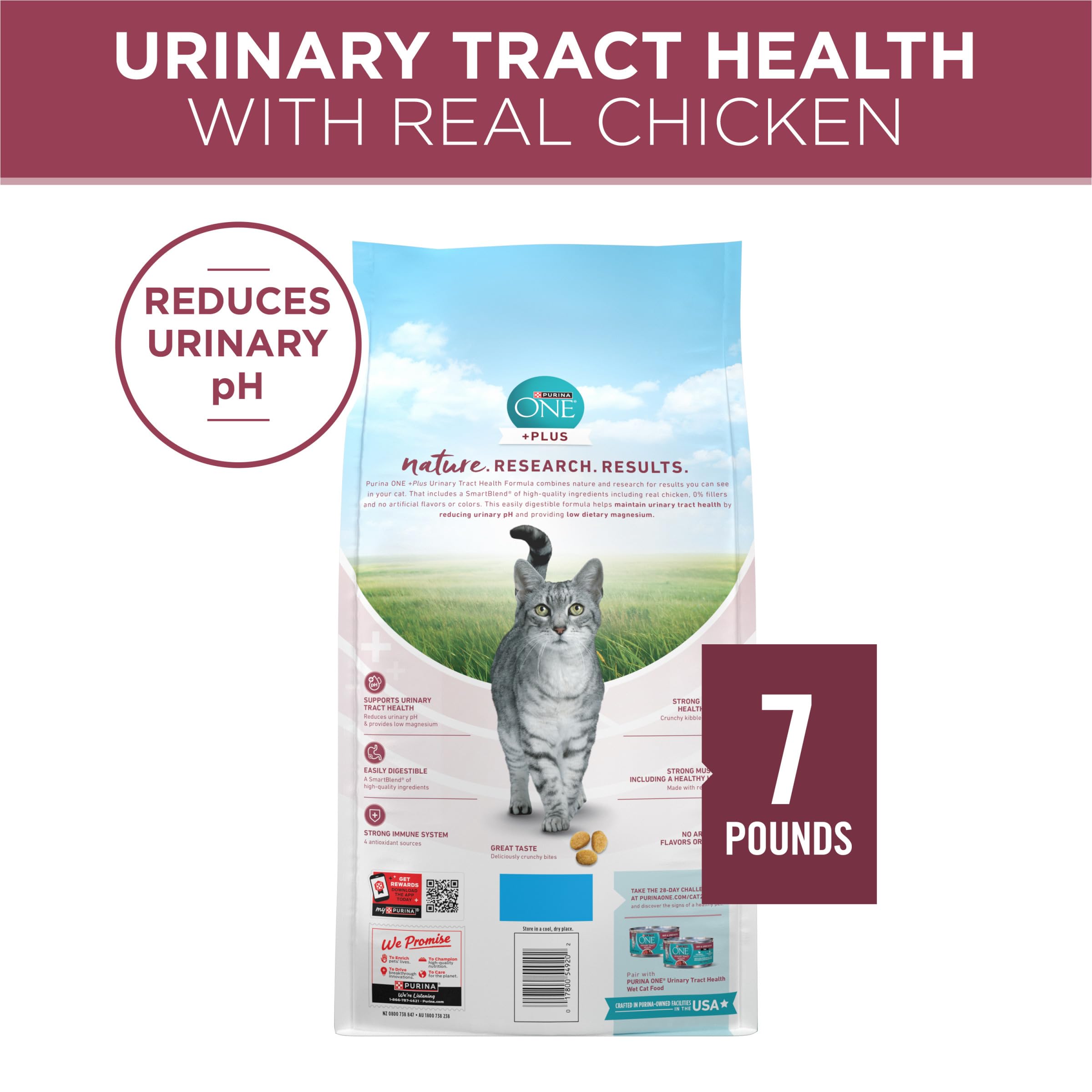 Purina ONE High Protein Dry Cat Food, +Plus Urinary Tract Health Formula - 7 lb. Bag