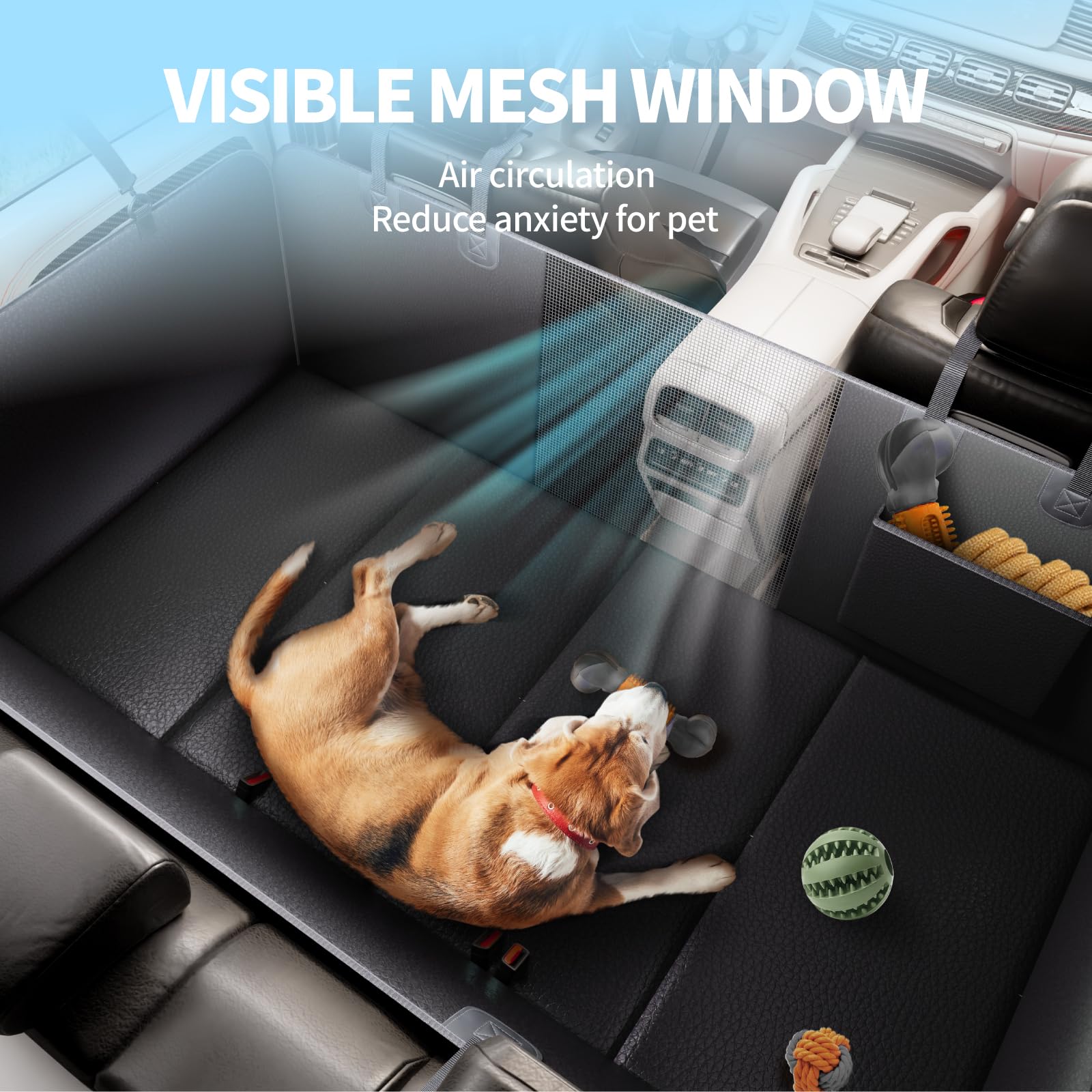 Firstwell Back Seat Extender For Dogs, Pu Leather Dog Car Seat Cover, Scratch-Proof, Waterproof, Hard Bottom, Holds 400Lbs, Dog