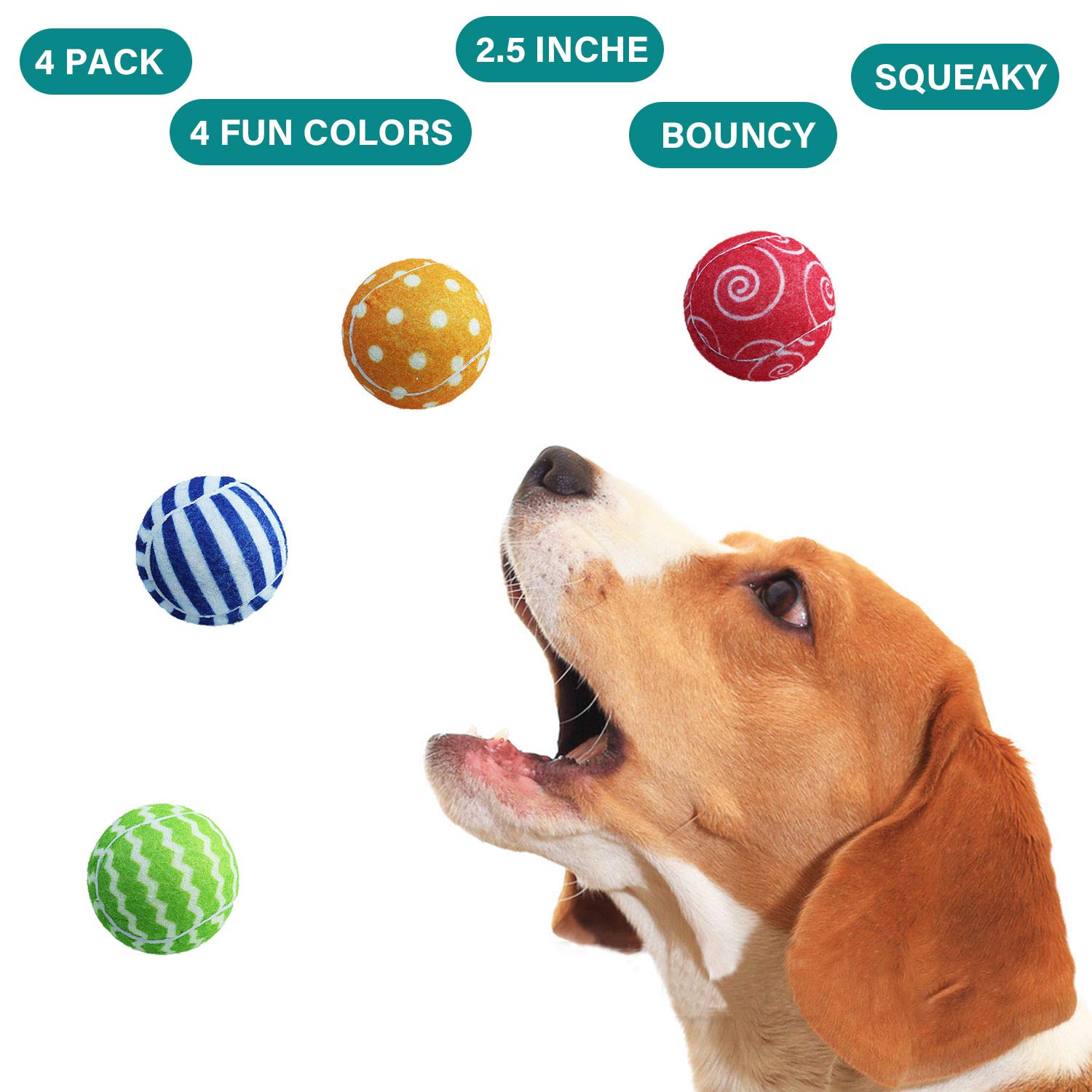 Ama Sport Squeaky Tennis Balls For Dogs 4 Pack 2.5'' Squeaky Tennis Balls For New Puppy Small Medium Dog Toys For Fetch, Exercis