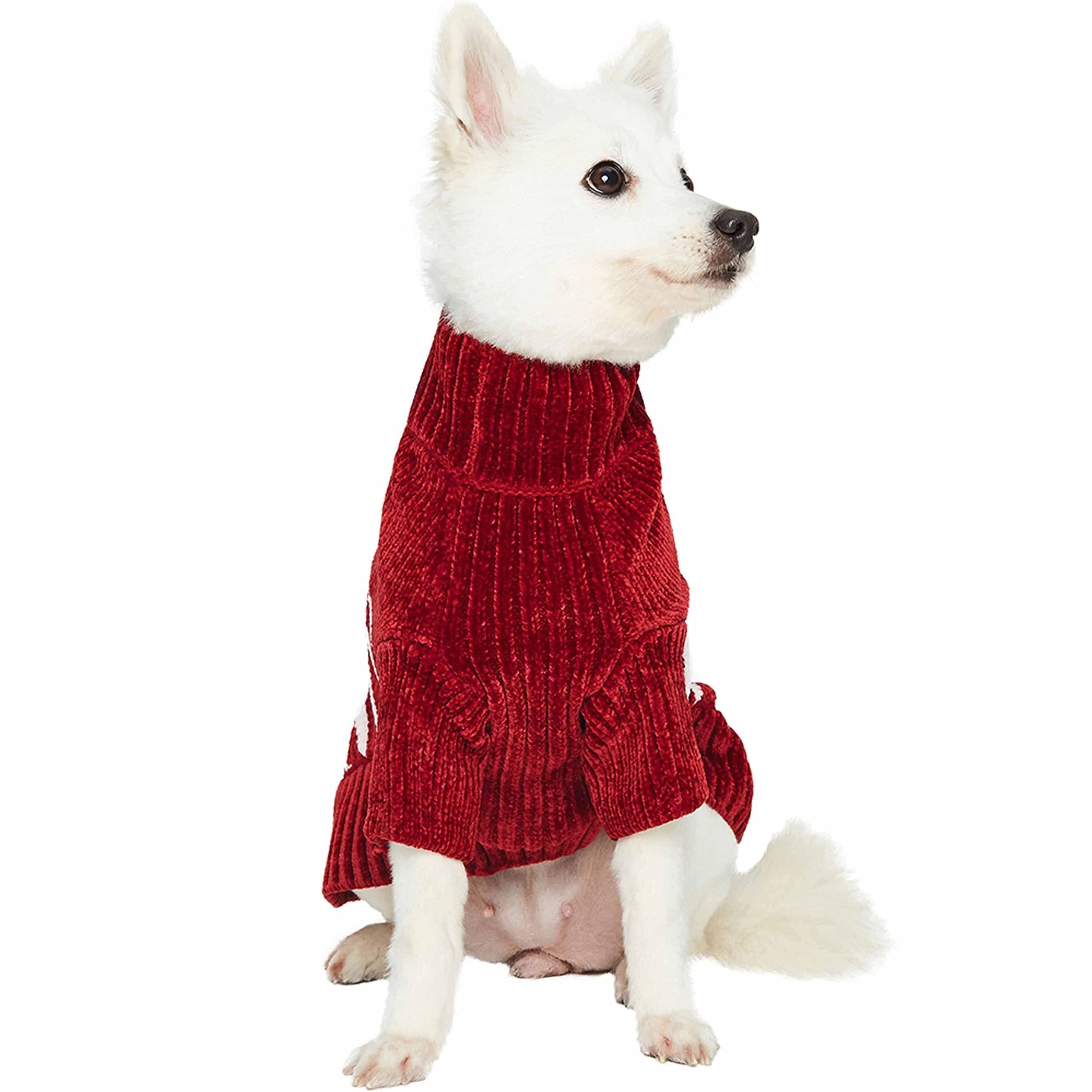 Blueberry Pet Cozy Soft Chenille Classy Striped Dog Sweater in Burgundy Red, Back Length 22'', Pack of 1 Clothes for Dogs