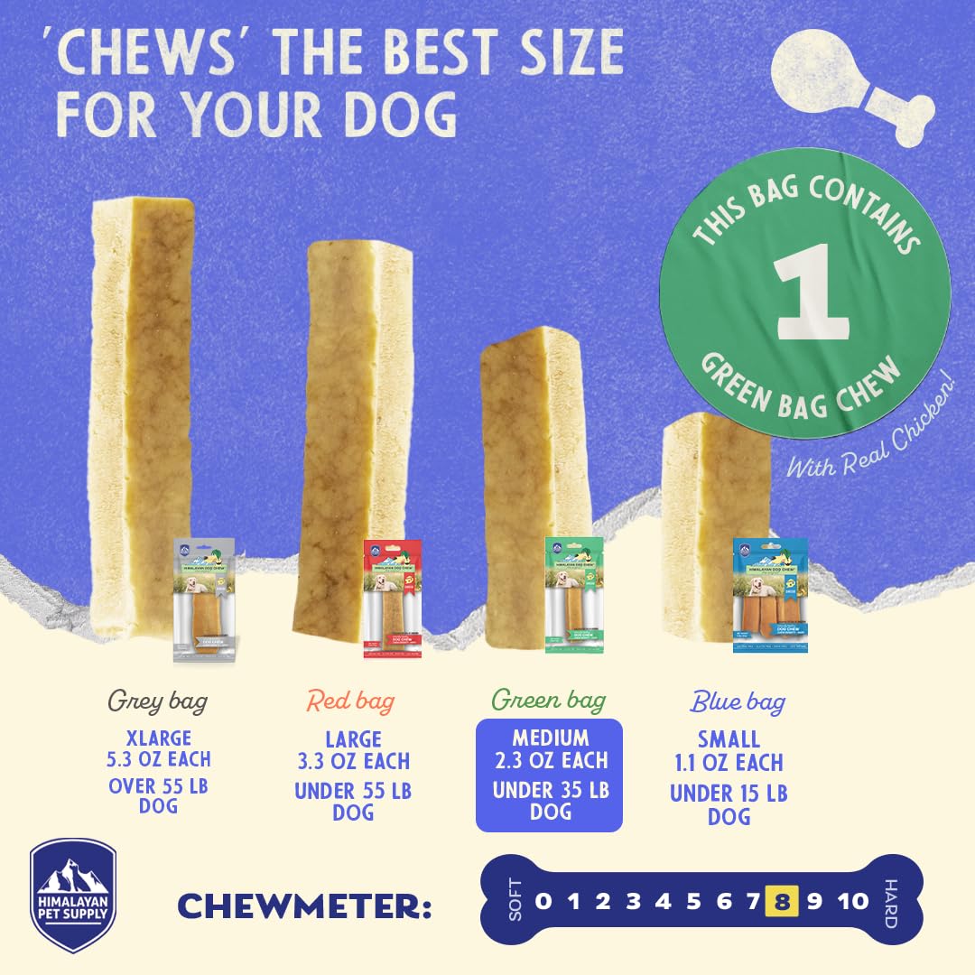 Himalayan Dog Chew Original Yak Cheese Chew, Chicken, 1 Medium Stick, 2.3 oz, Gluten Free, Healthy Treats, Grain & Lactose Free