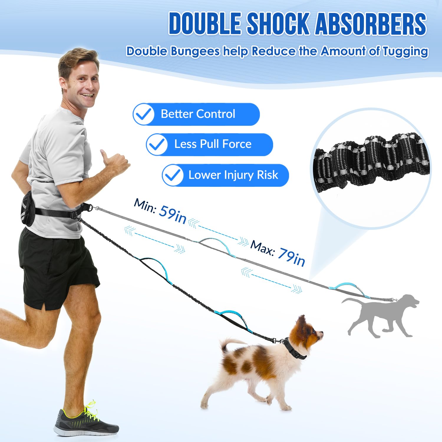 Slowton Hands Free Dog Leash 2 Dogs - With Removable Zipper Pouch, Shock Absorbing Bungee, Dual Handle & Reflective Stitches, Wi