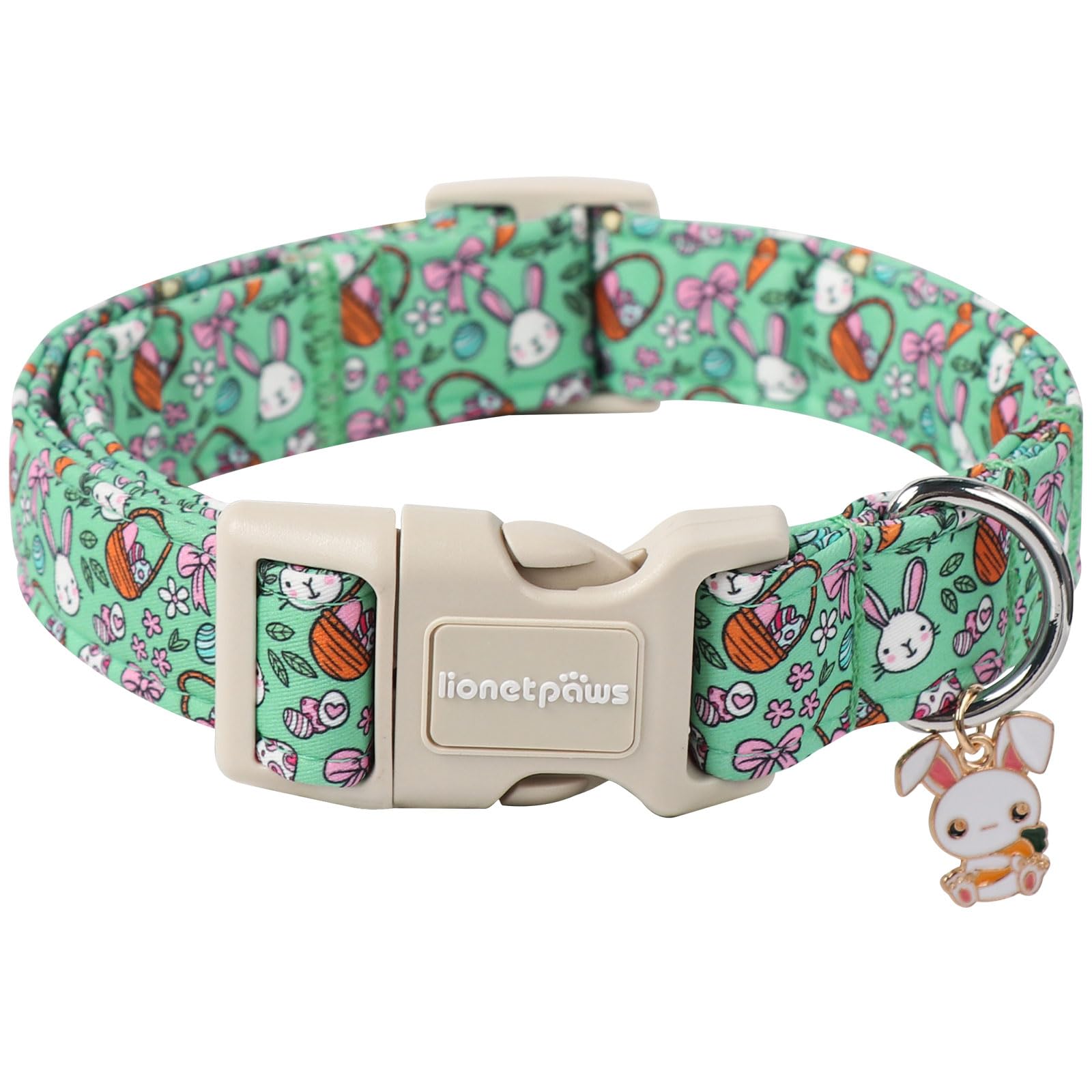 Lionet Paws Easter Dog Collar- Cute Green Eggs Dog Collars With Plastic Buckle, Light Adjustable Dog Large Collars With Rabbit P