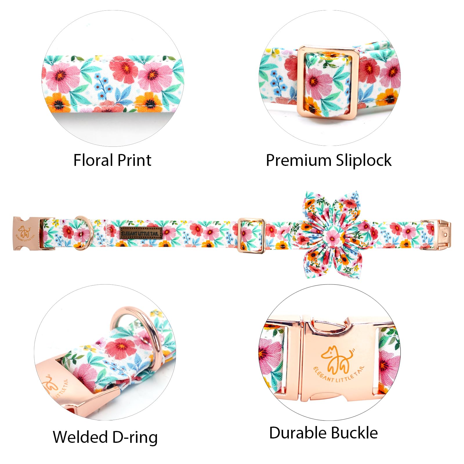 Elegant Little Tail Dog Collar- Cute Floral Dog Collar With Flower For Medium Dogs, Female Adjustable Cotton Summer Pet Flower P