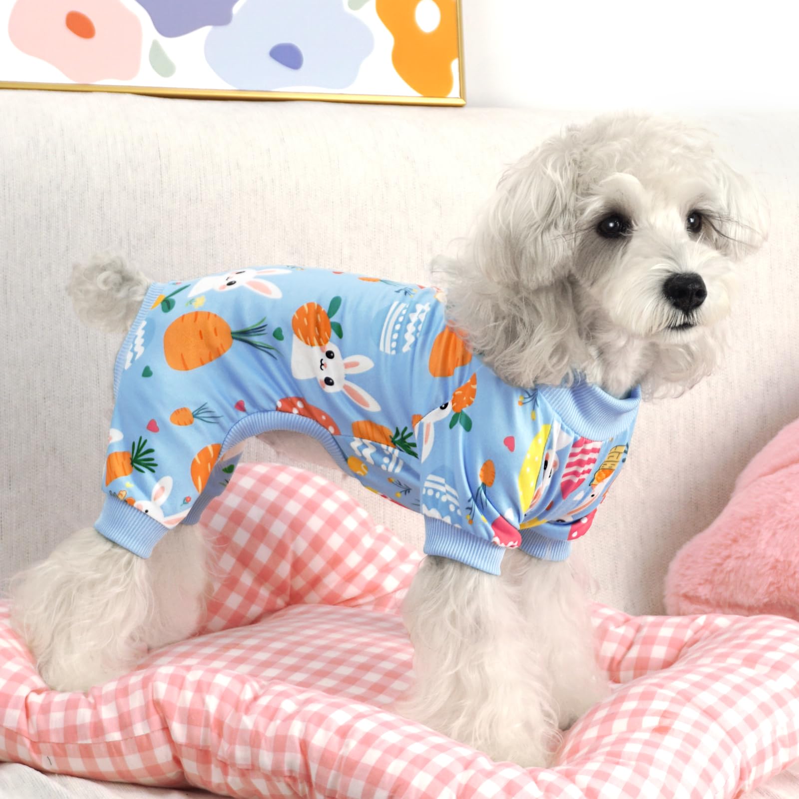 Xpudac Easter Eggs Dog Pajamas Soft Lightweight Bunny Dog Clothes For Small Medium Dogs Pet Jumpsuit Outfit Cat Apparel-S
