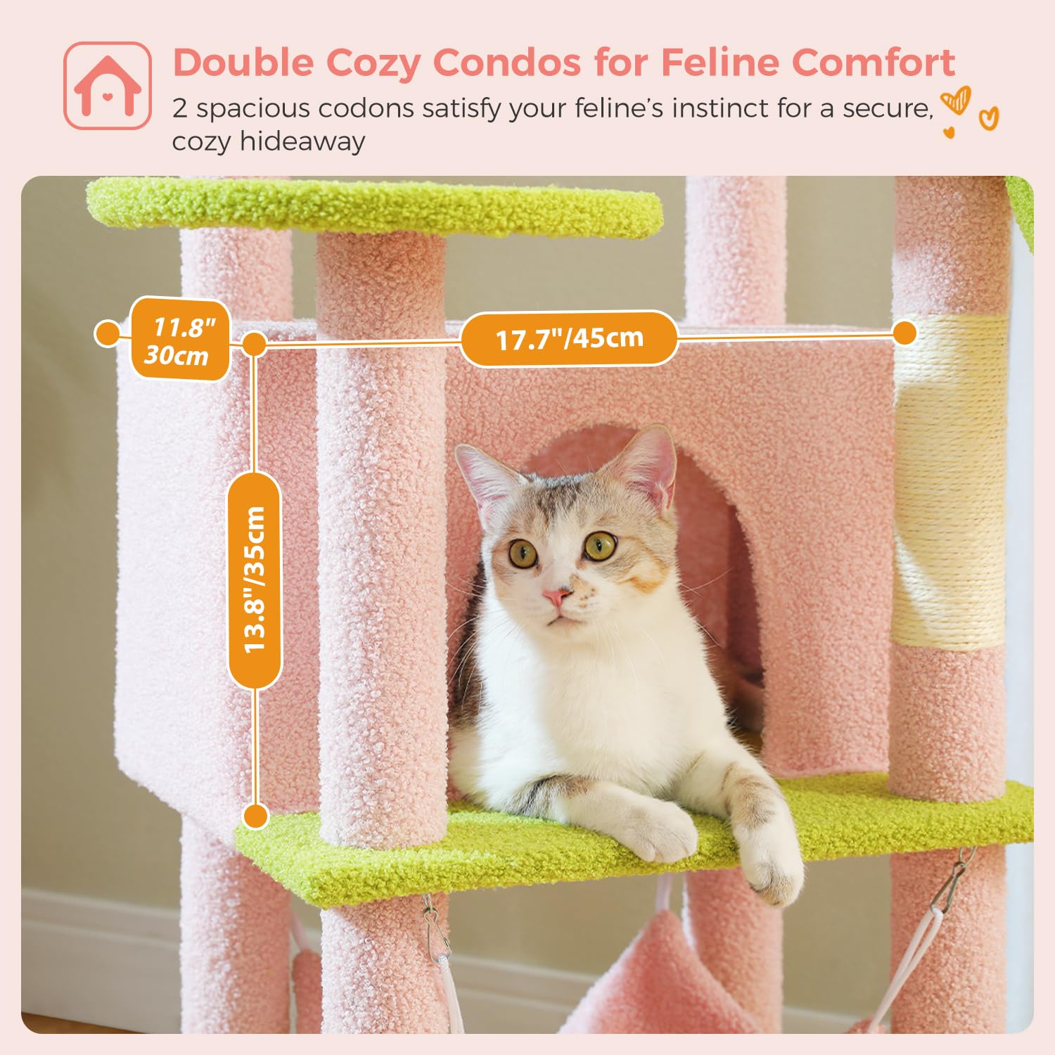 Pawz Road Tall Cat Tower, 70 Inch Cat Tree With Hammock, 5 Scratching Posts, 2 Condos And A Large Top Perches For Large Cats-Pin