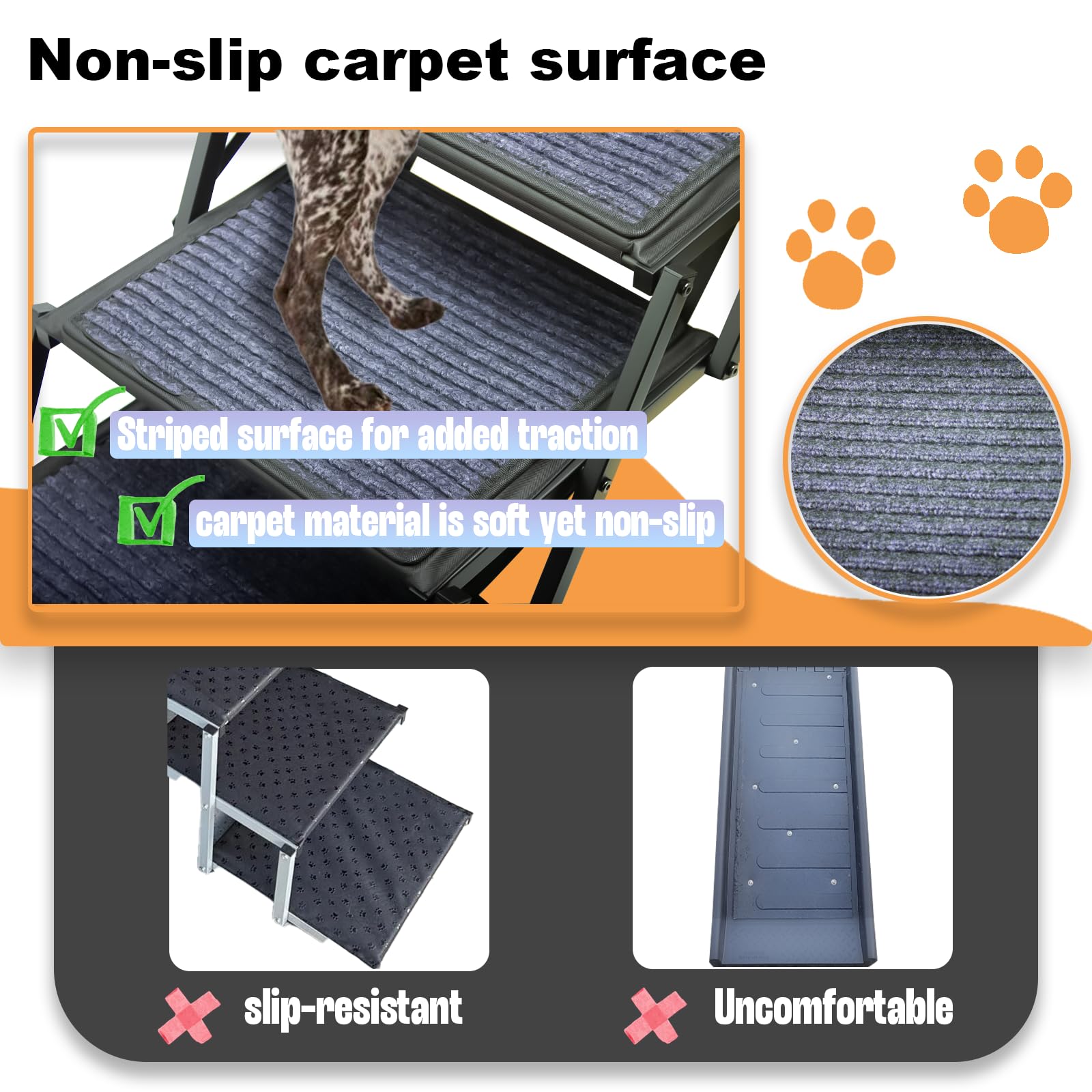 Dog Ramp for Car Truck and SUV Dog Stairs for Large Dogs Folding Pet Stairs with Non-Slip Rug Surface Supports Up to 250 lbs (5