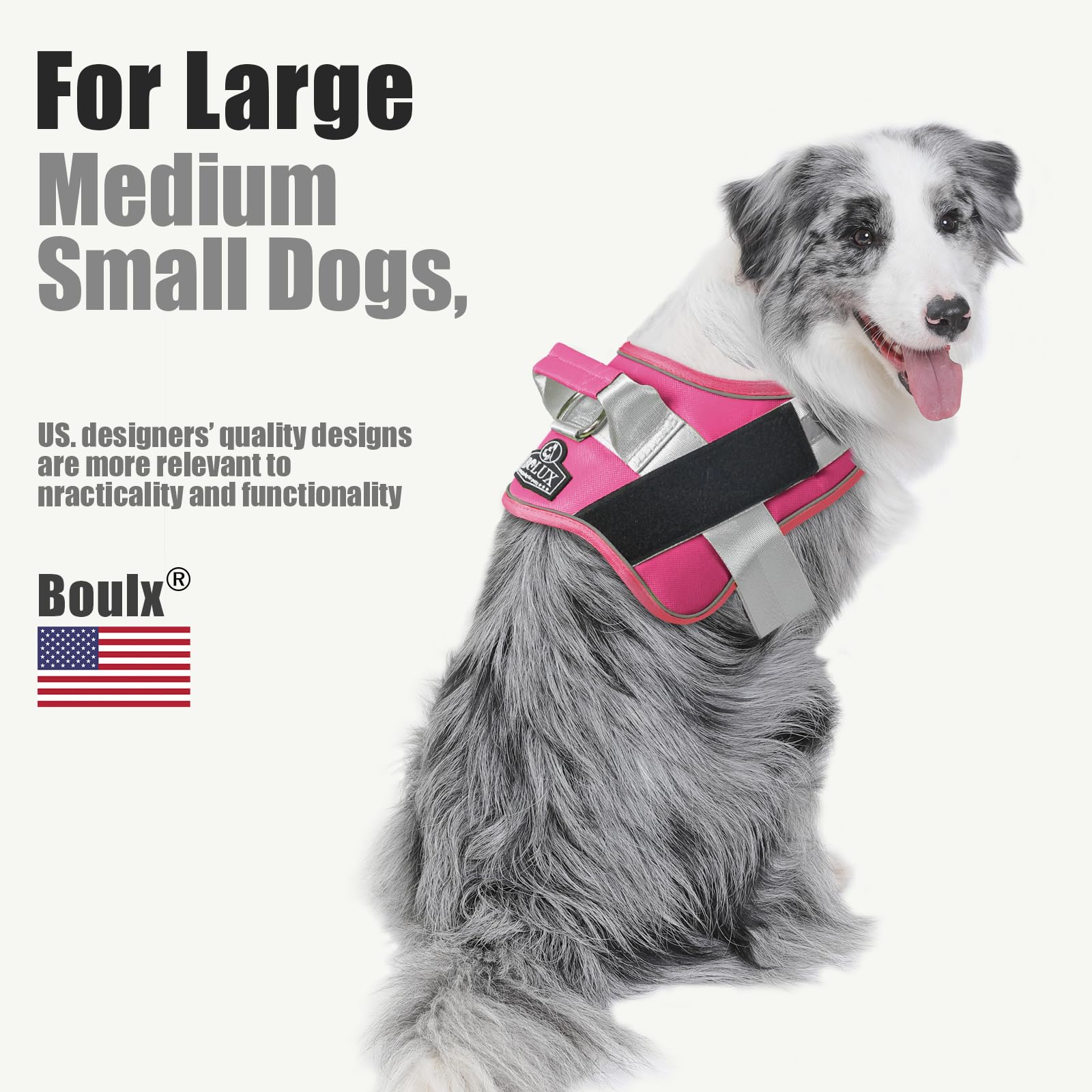 Bolux Dog Harness, No-Pull Reflective Dog Vest, Breathable Adjustable Pet Harness With Handle For Outdoor Walking - No More Pulling, Tugging Or Choking (Fuchsia, X-Large (Pack Of 1))