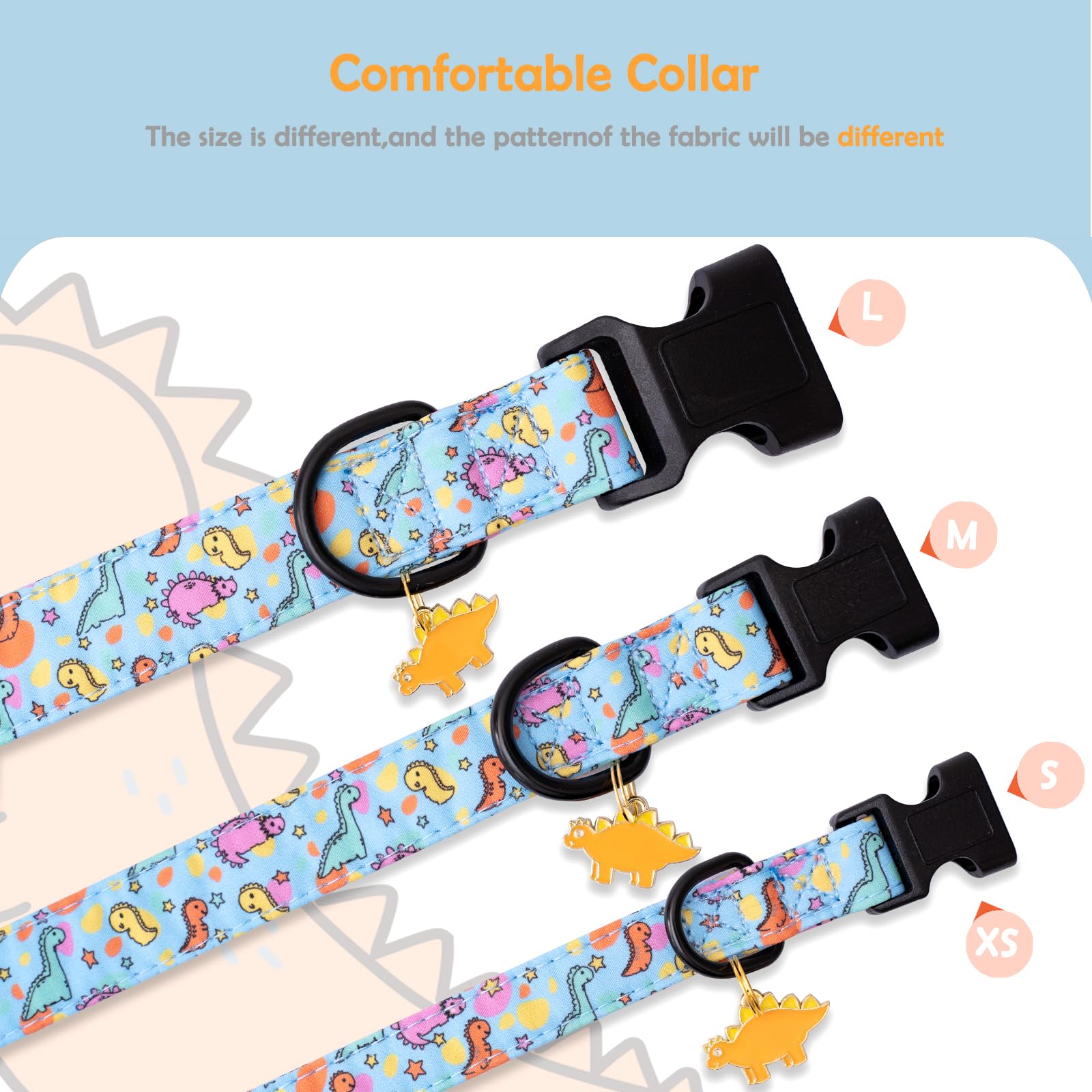 Faygarsle Dog Collar For Small Medium Large Dogs Cute Blue Puppy Collars For Male Dogs Dinosaur Patterned Pet Collars For Summer