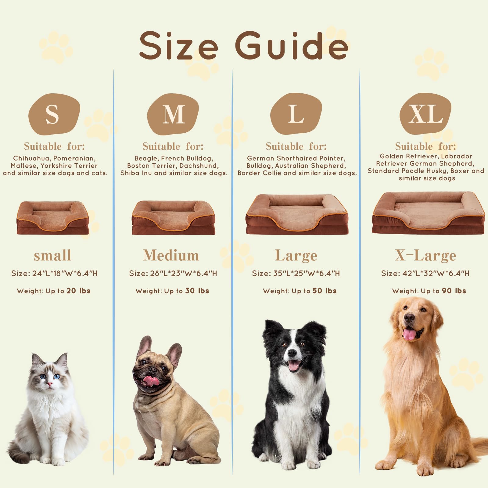 Fluffydream 28 Inch Memory Egg-Crate Foam Dog Bed, Orthopedic Pet Couch Bed With Washable Removable Cover, Brown