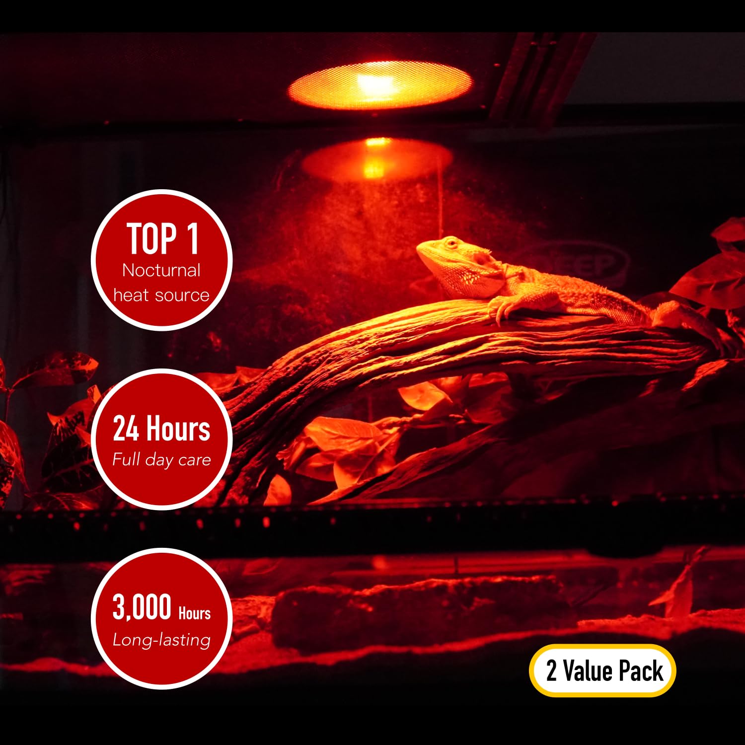 ReptiKing Reptile Heat Lamp, 2 Pack 75W Intense and Infrared Basking Bulbs Light for Reptiles, UVA Daylight Night Red Basking Li