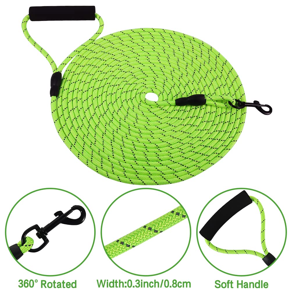 Vivifying Floating Long Dog Leash, 32Ft Dog Training Leash For Swimming And Lake, Reflective Long Rope Lead With Soft Handle For Outside, Yard, Camping, Hiking And Beach (Green)