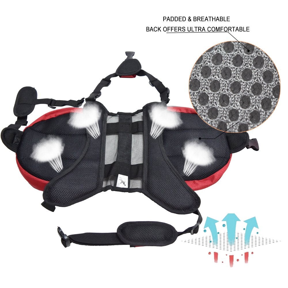 Lifeunion Polyester Dog Saddlebags Pack Hound Travel Camping Hiking Backpack Saddle Bag For Small Medium Large Dogs (Red,L)