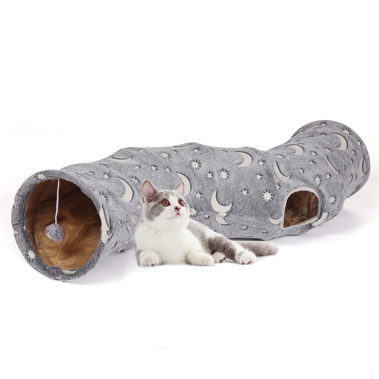 Luckitty Cat Tunnel Tube With Plush Ball Toys Collapsible Self-Luminous Photoluminescence, For Small Pets Bunny Rabbits, Kittens