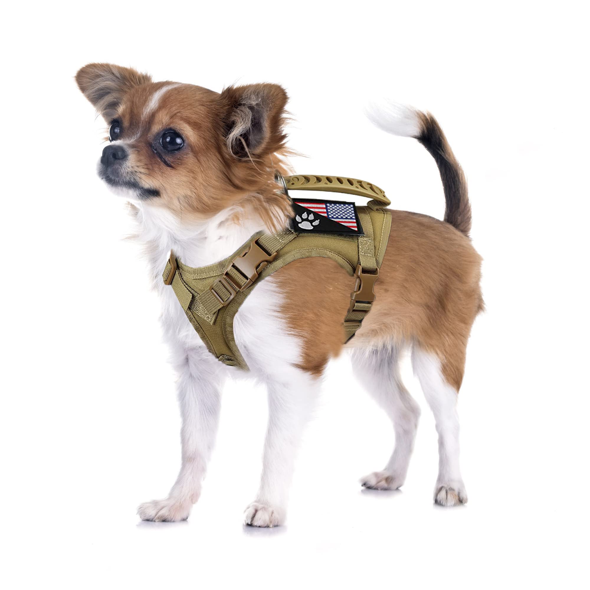Tactical Dog Harness Tactical with Rubber Handle K9 Military Adjustable Puppy Pet Vest Harness for Outdoor Training XS (Brown Ha