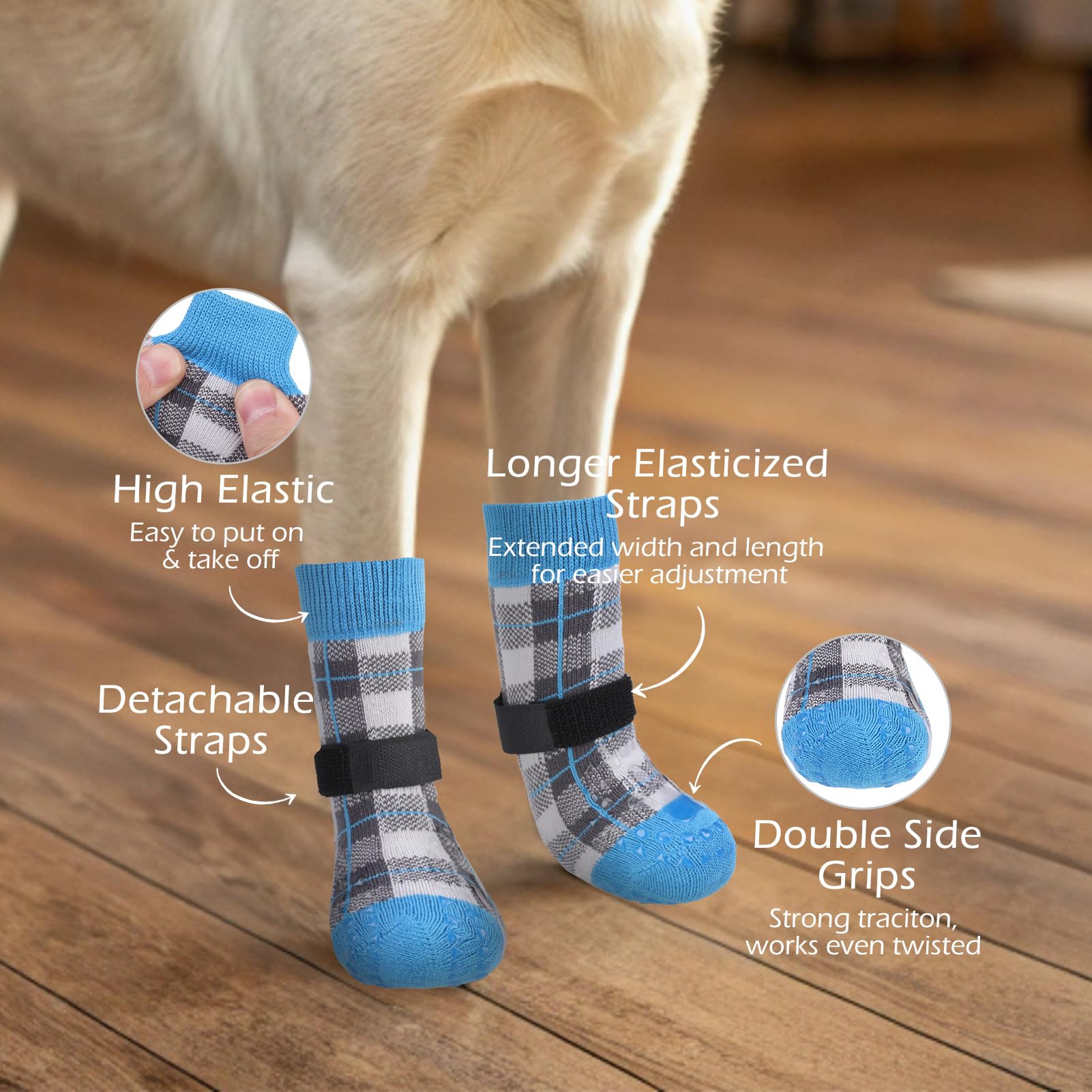 Expawlorer Dog Socks To Prevent Licking Paws, 5 Pcs Double Sided Anti Slip Dog Socks With Grippers, Dog Shoes Grips For Hardwood